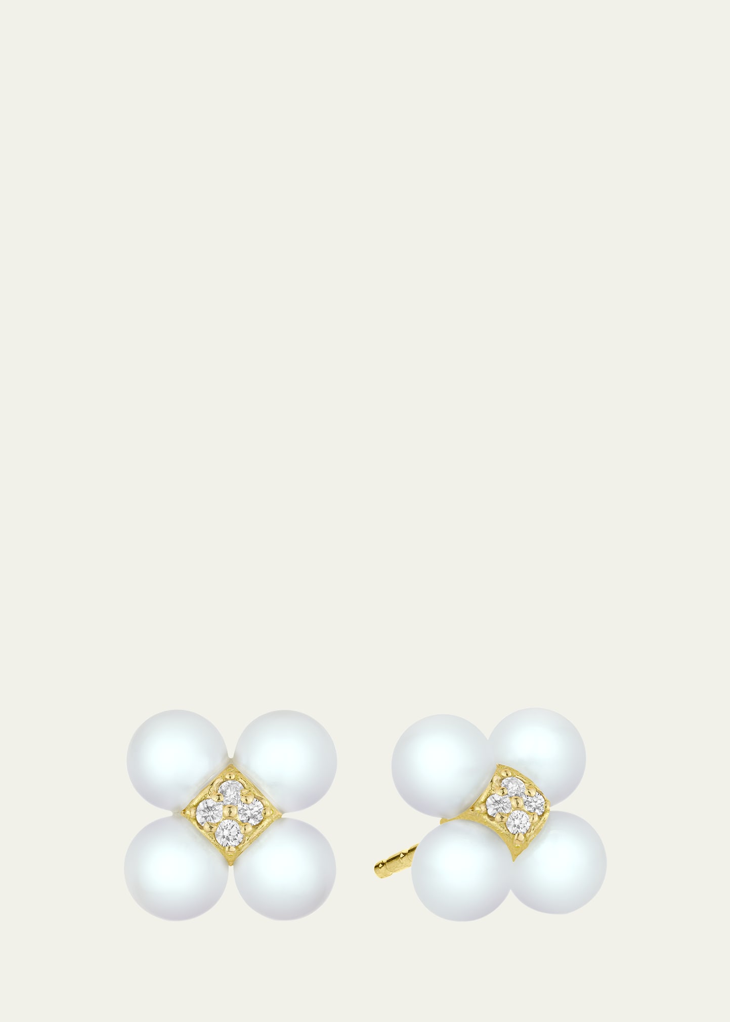 Yellow Gold Sequence Stud Earrings with Pearls and Diamonds
