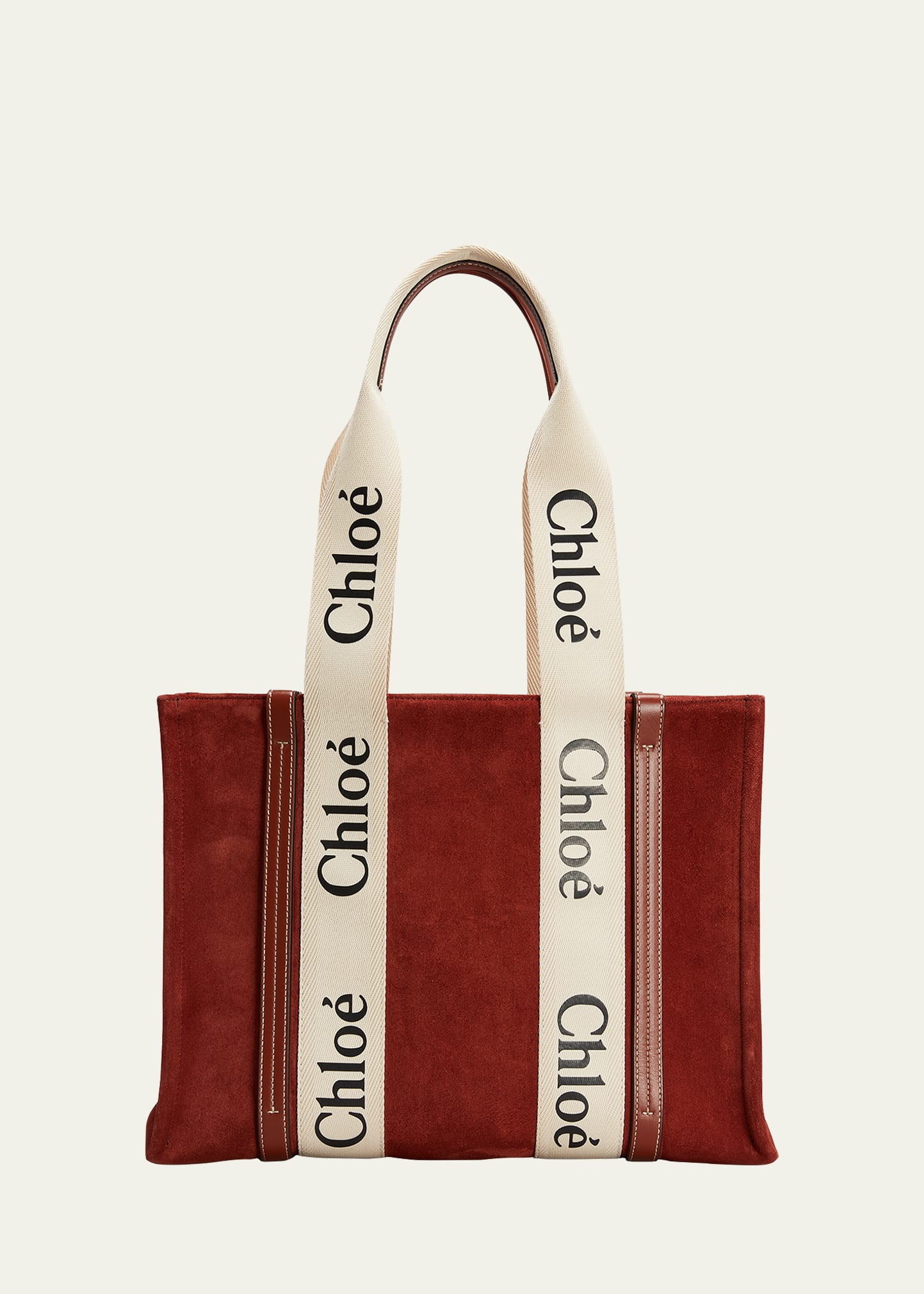 Chloe Woody Logo Medium Suede Tote Bag