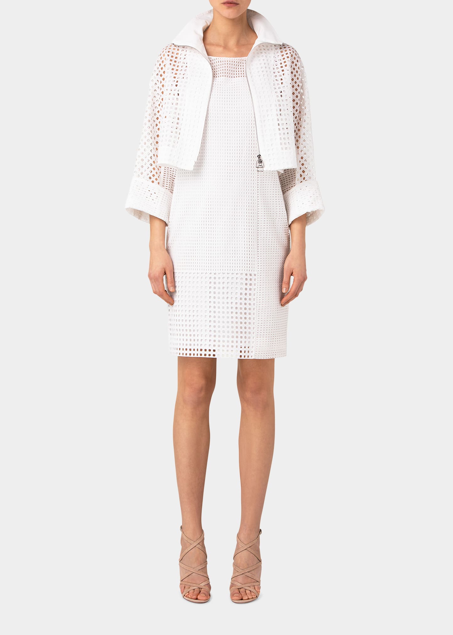 AKRIS PATCHWORK BRODERIE ANGLAISE A-LINE CROP JACKET