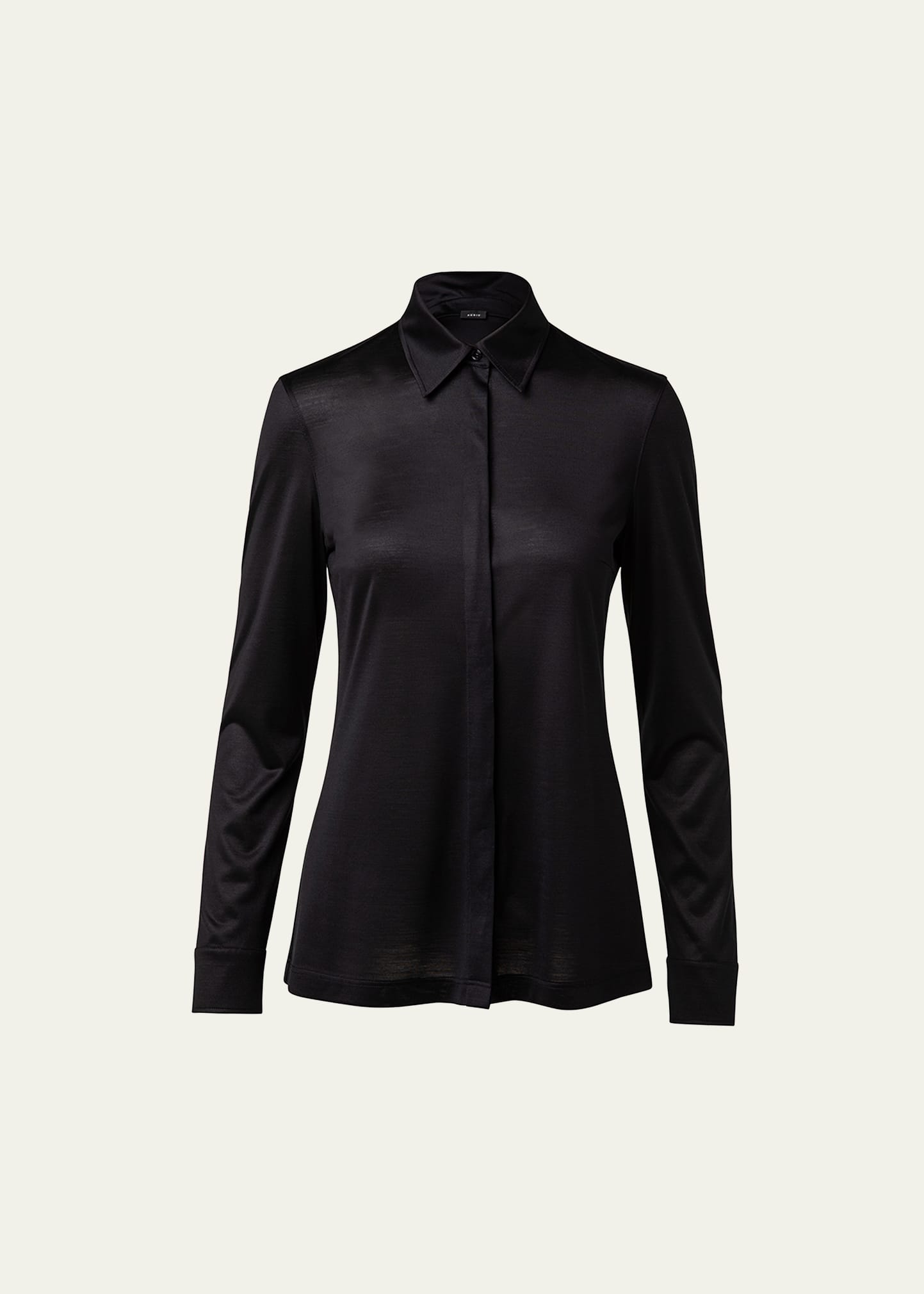 Shop Akris Silk Jersey Collared Shirt In Black