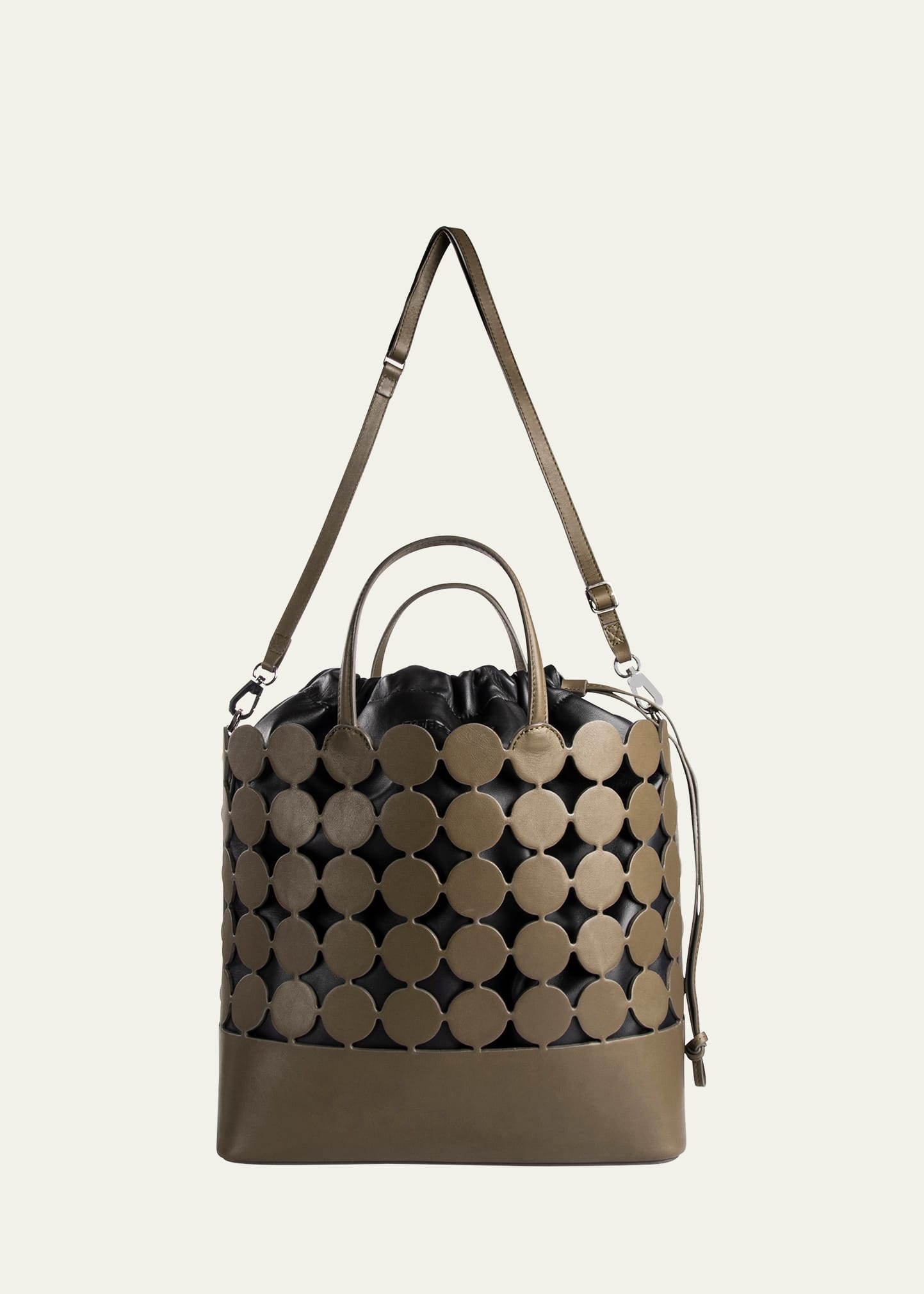 Pierre Hardy Bulles Cutout Leather Tote Bag In Khaki-black