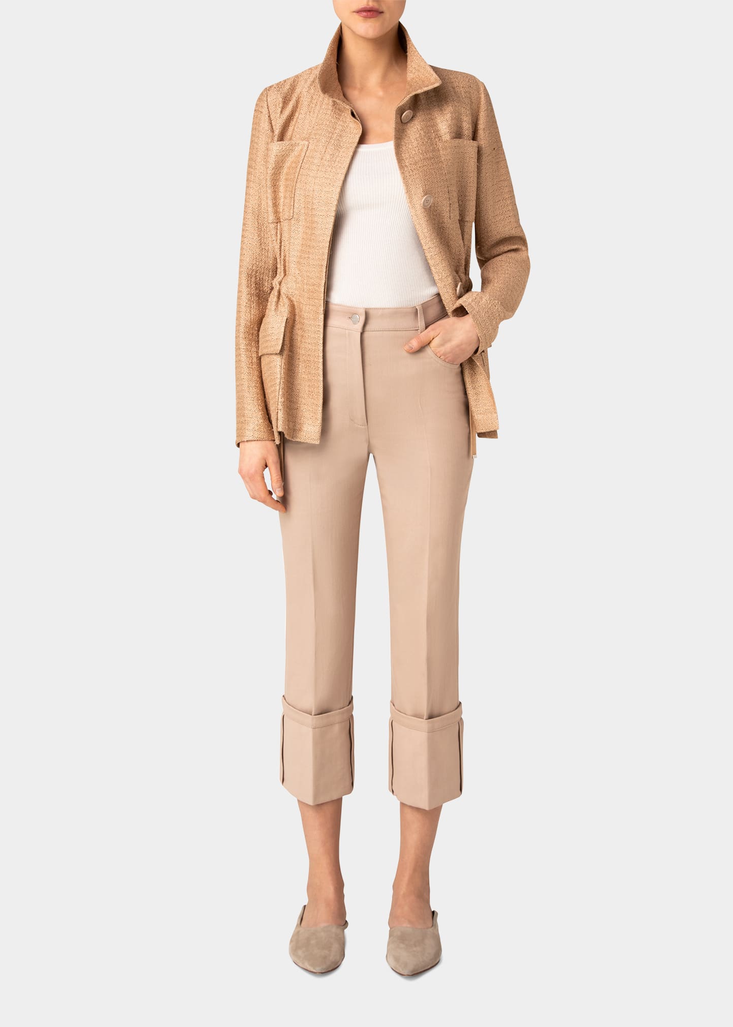 Akris Floyd Cropped Cotton-blend Twill Tapered Pants In Craft