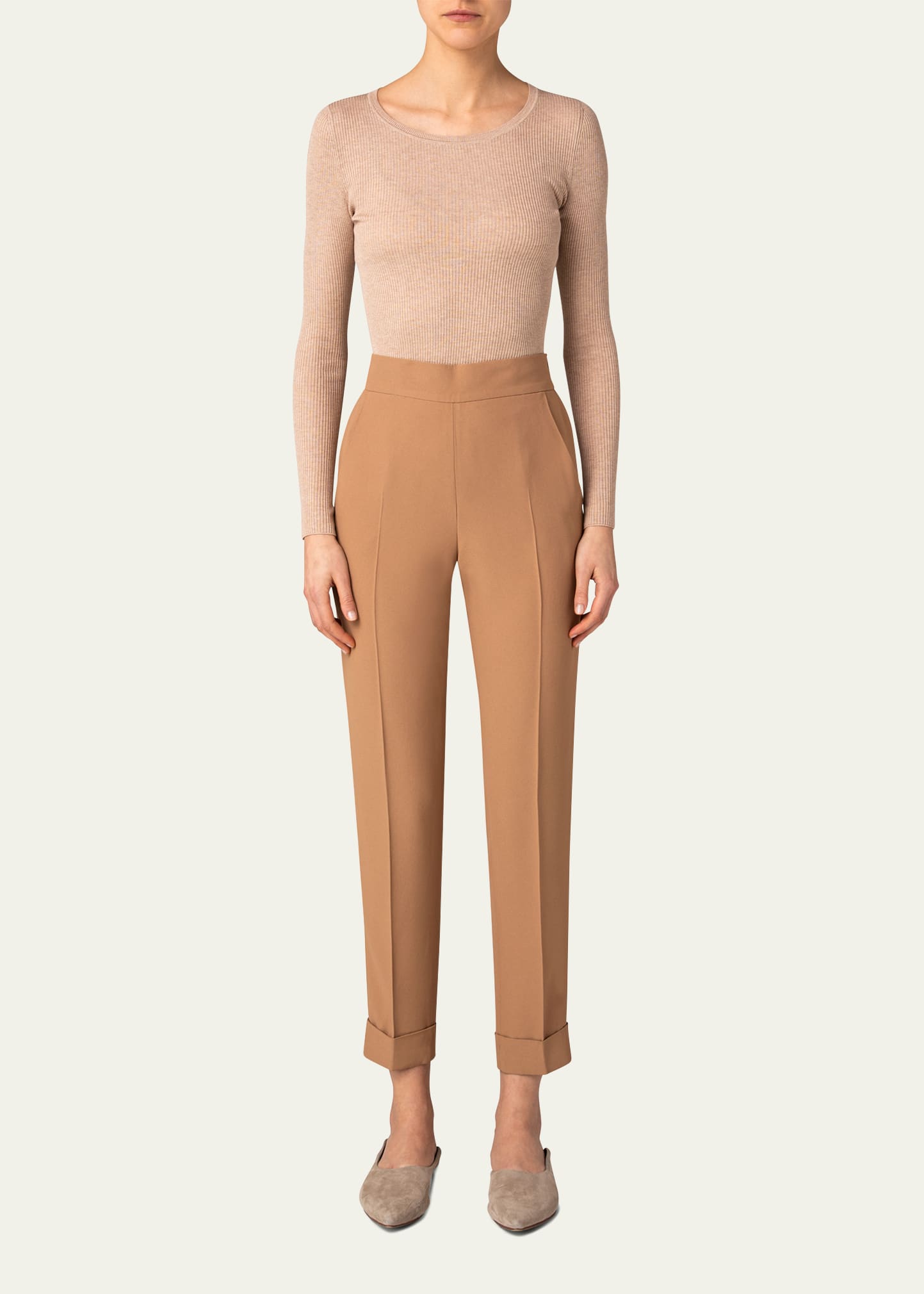 Akris Conical-leg Crepe Pants In Cardboard