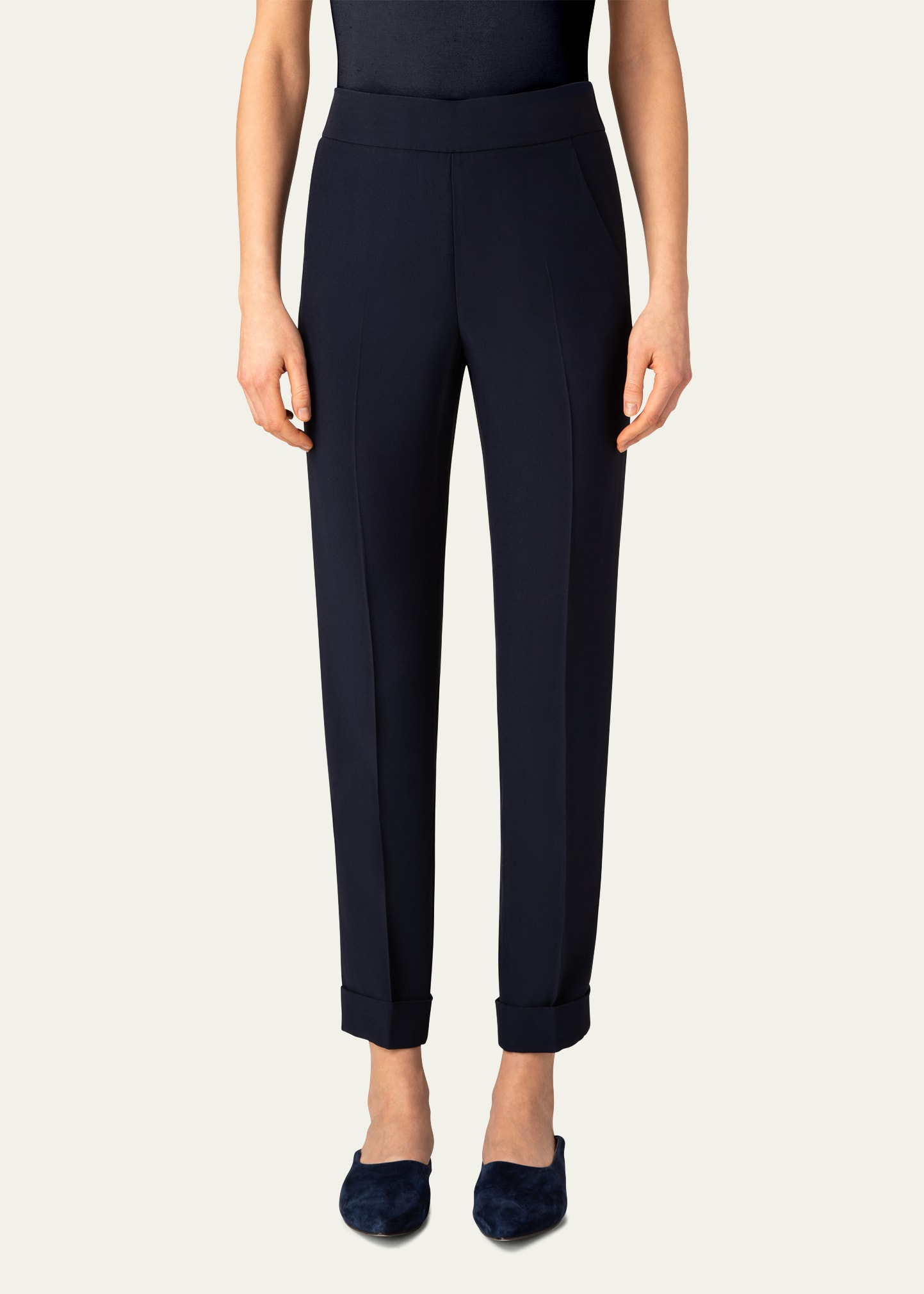 Akris Chris Cuffed Crepe Ankle Pants In Navy