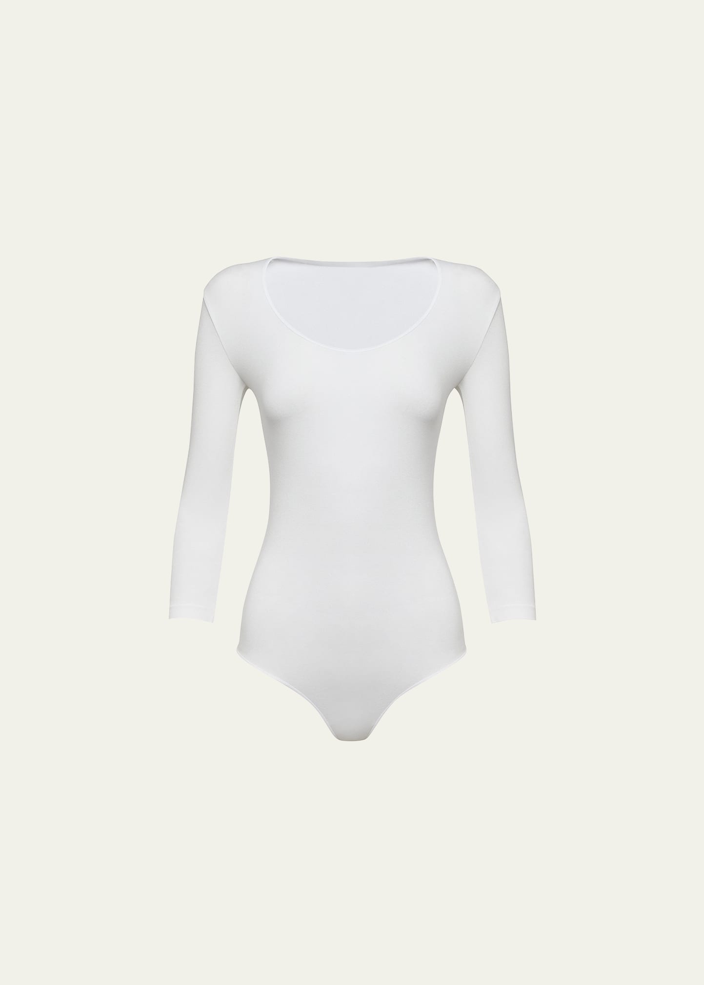 Shop Wolford Tokio 3/4-sleeve Thong Bodysuit In White