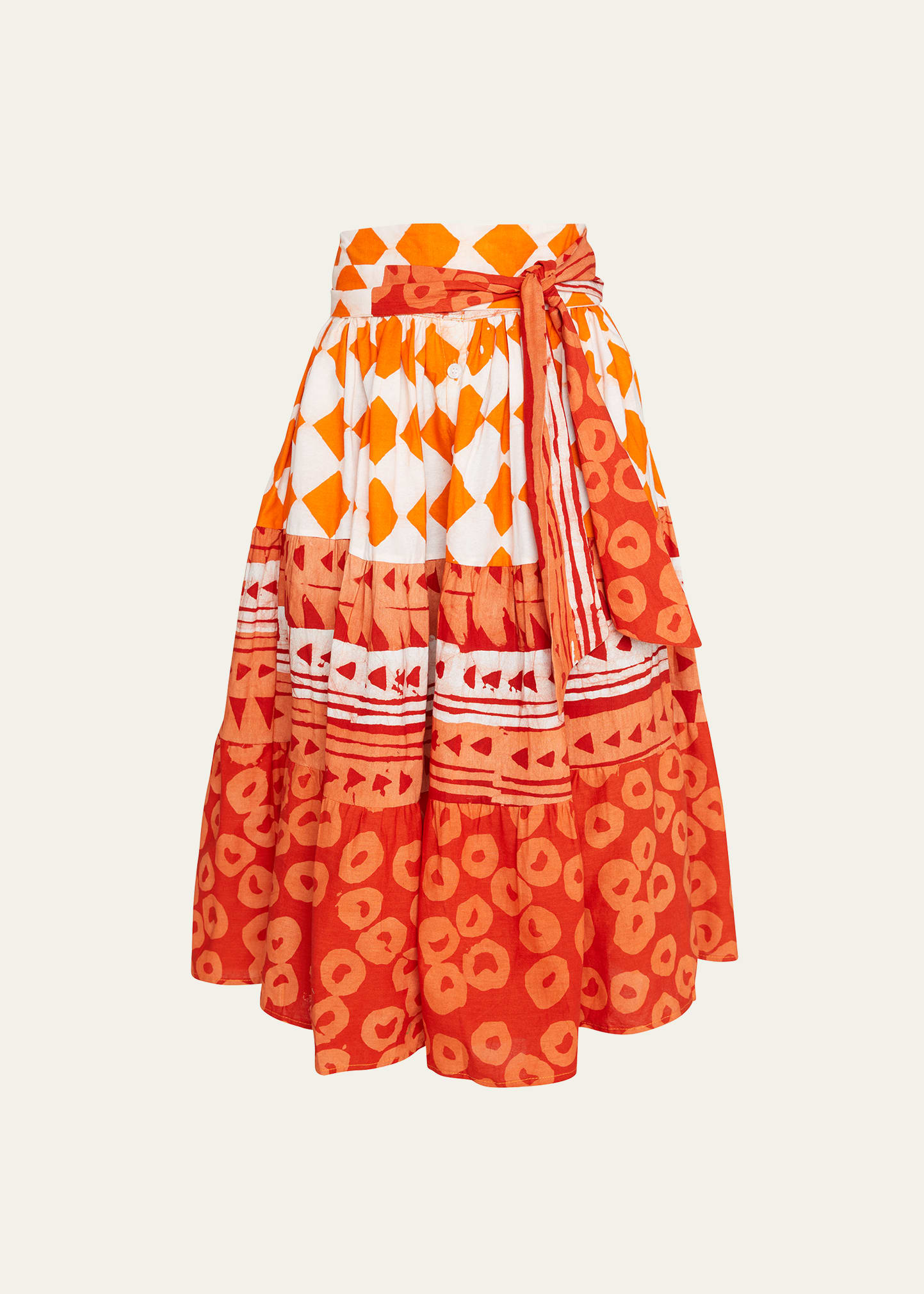 Mixed-Batik Cotton Midi Skirt