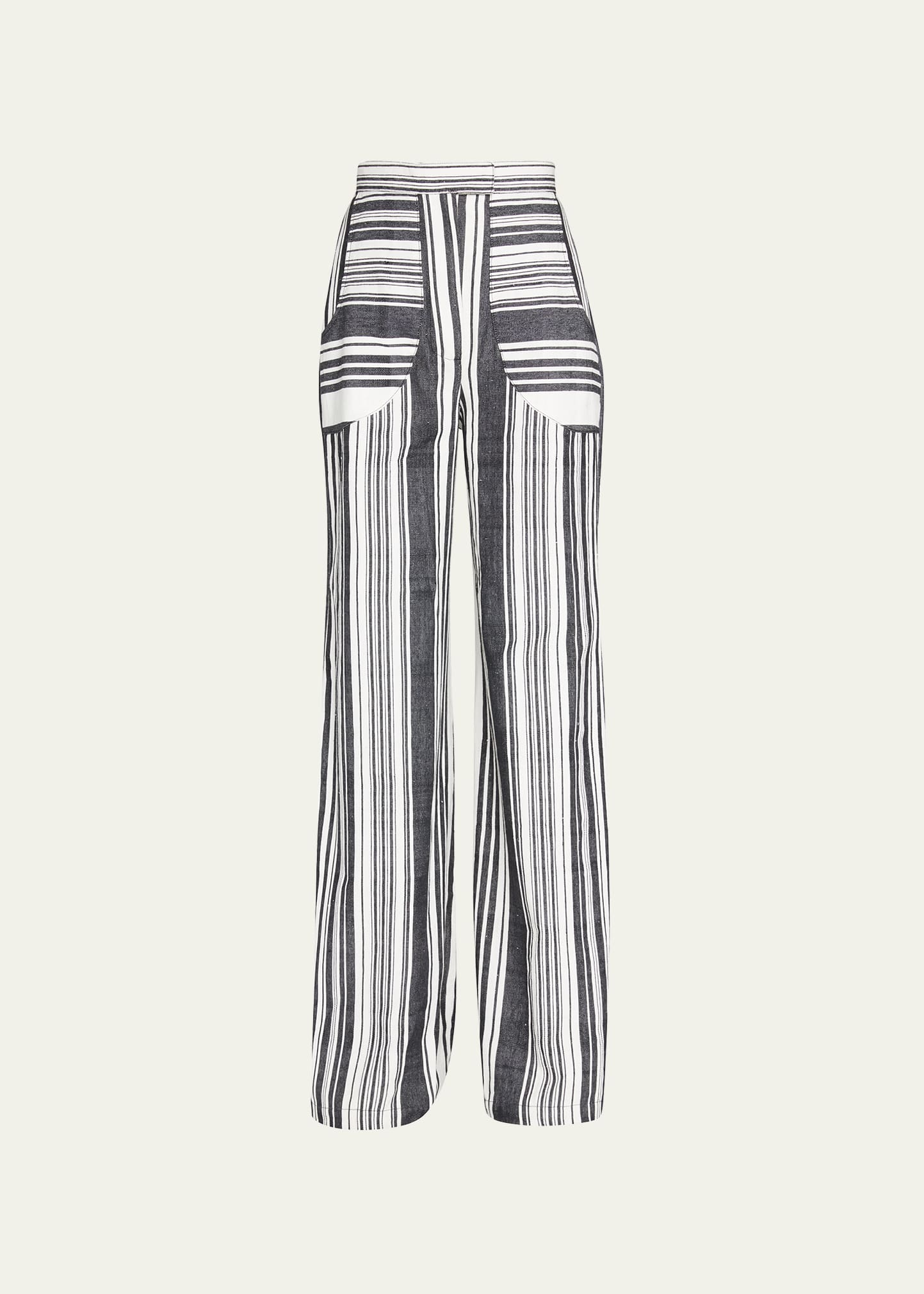 Hand-Sewn Stripe Wide-Leg Pants