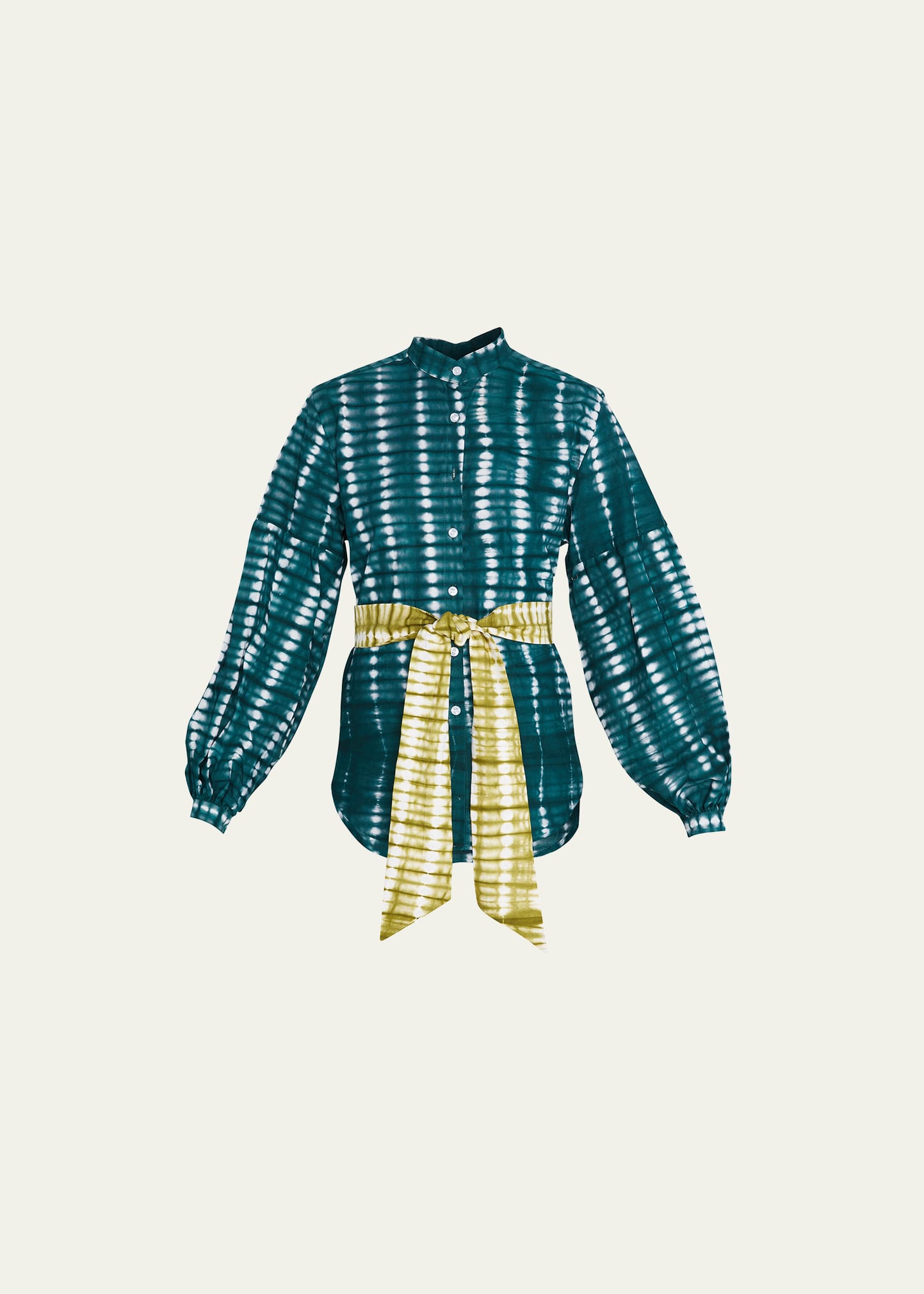 Ayumi Hand-Batik Cotton Blouson-Sleeve Scarf Shirt