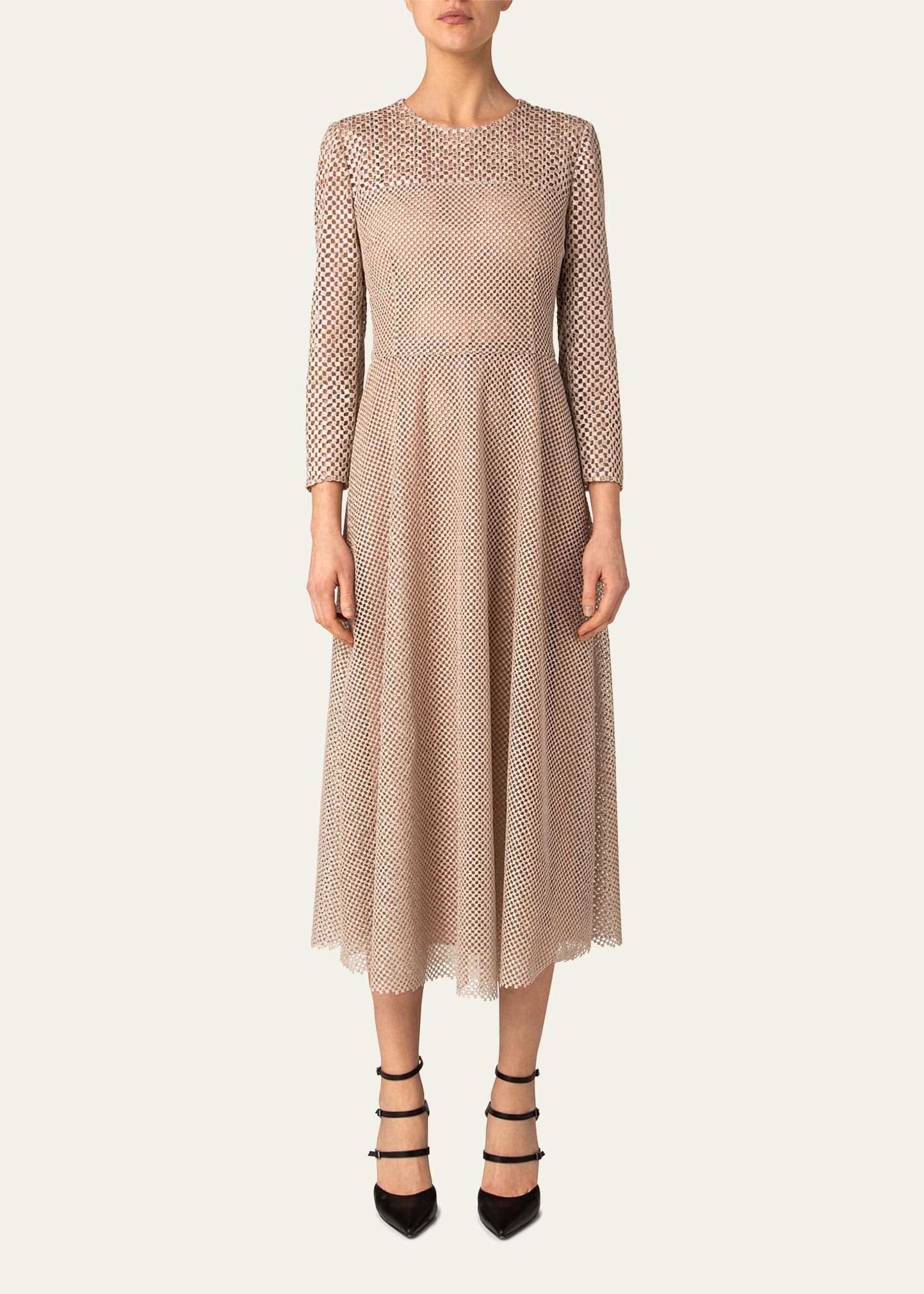 Akris Infinite-embroidered Midi Dress In Nude | ModeSens