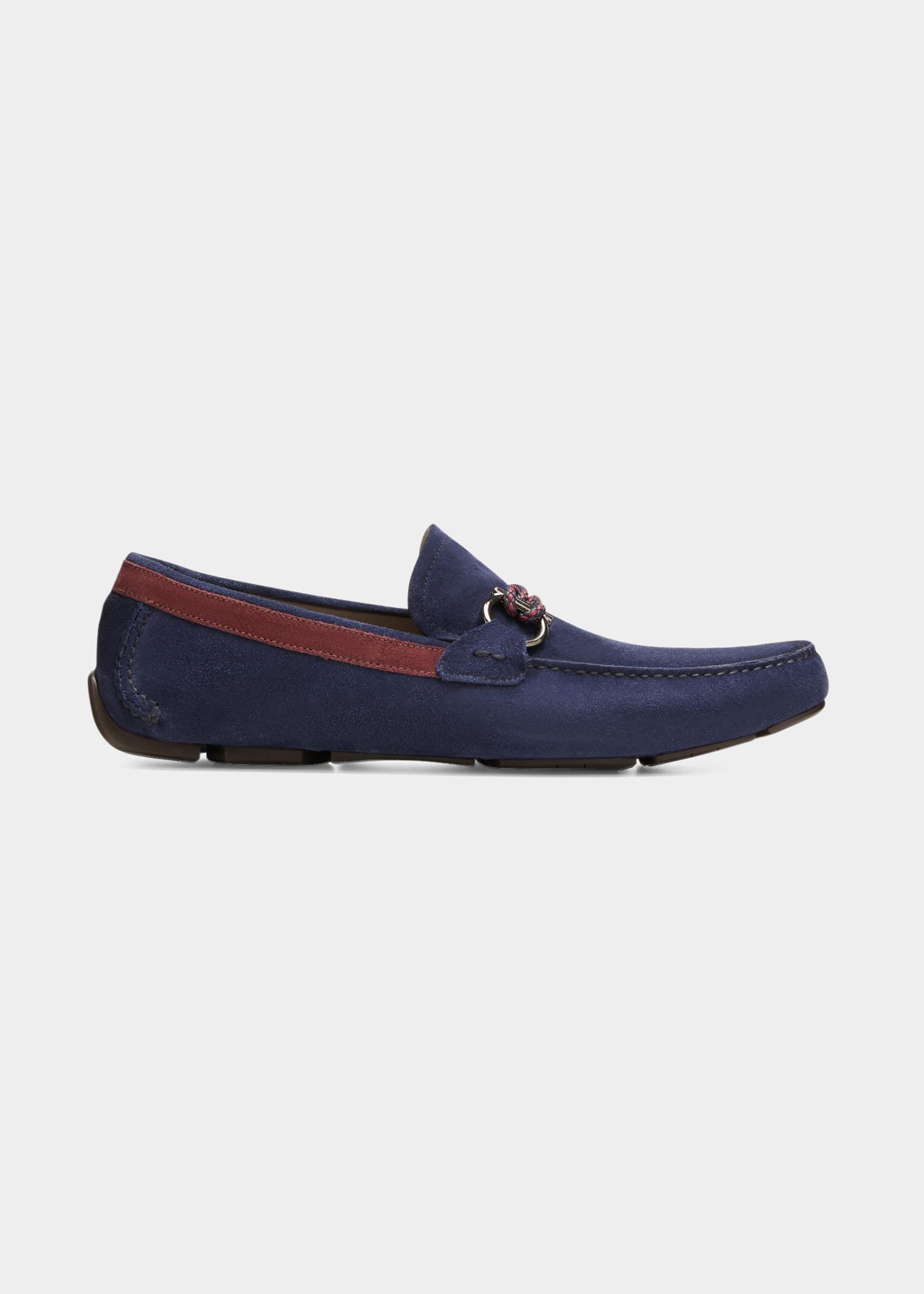 Ferragamo Men's Front 4 Gancino Leather Driving Shoes In Bluemarine