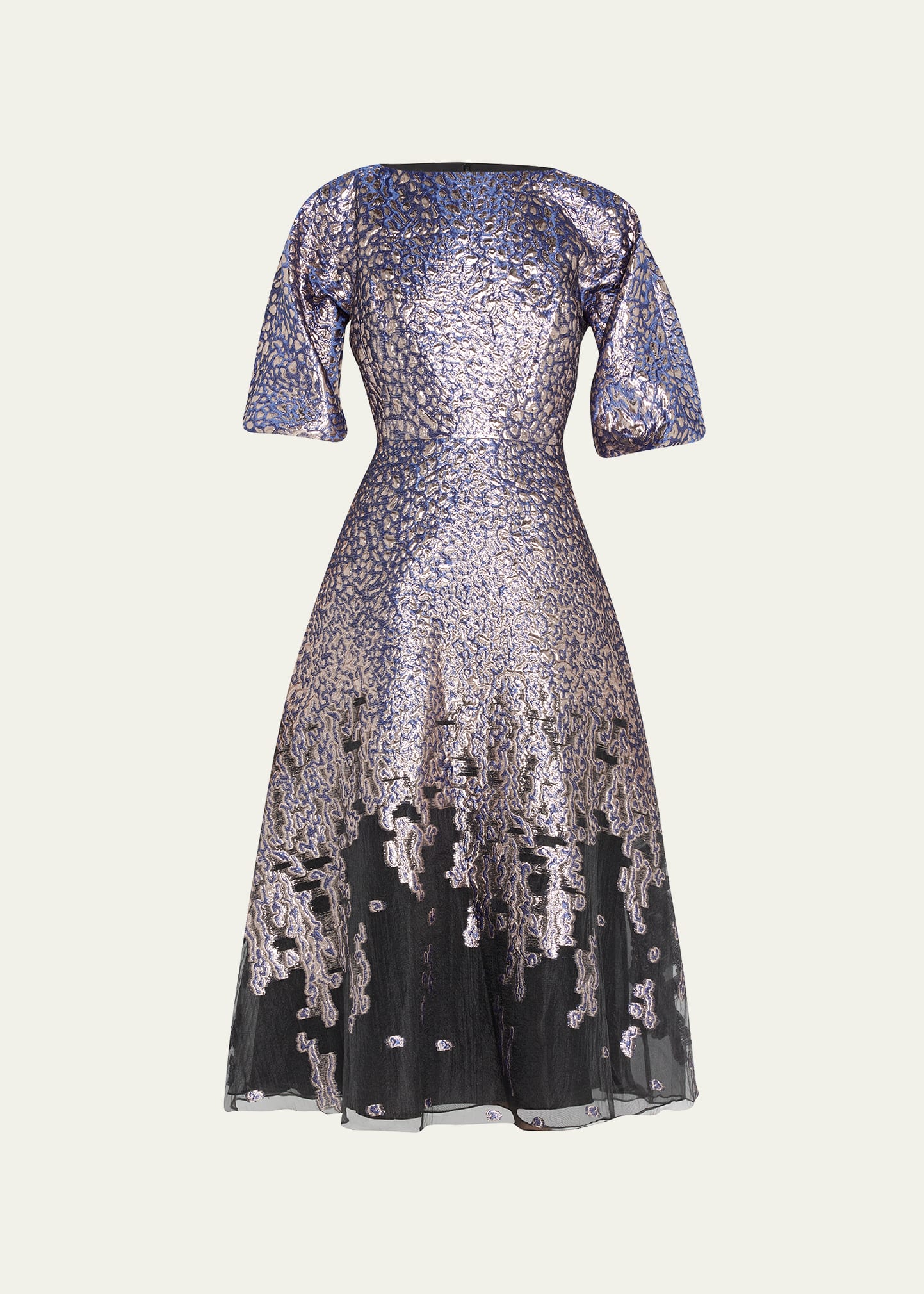 teri jon by rickie freeman cocktail dress Rickie Freeman For Teri Jon Puff-sleeve Jacquard Cocktail Dress In Blue  Multi