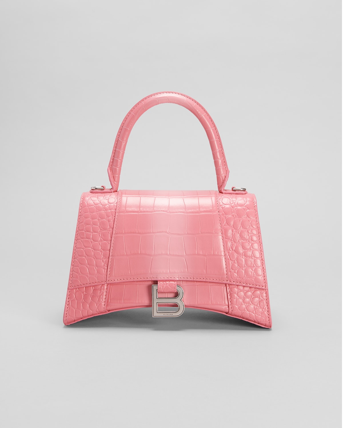 Balenciaga Extra Small Hourglass Croc Embossed Leather Top Handle Bag In Sweet Pink