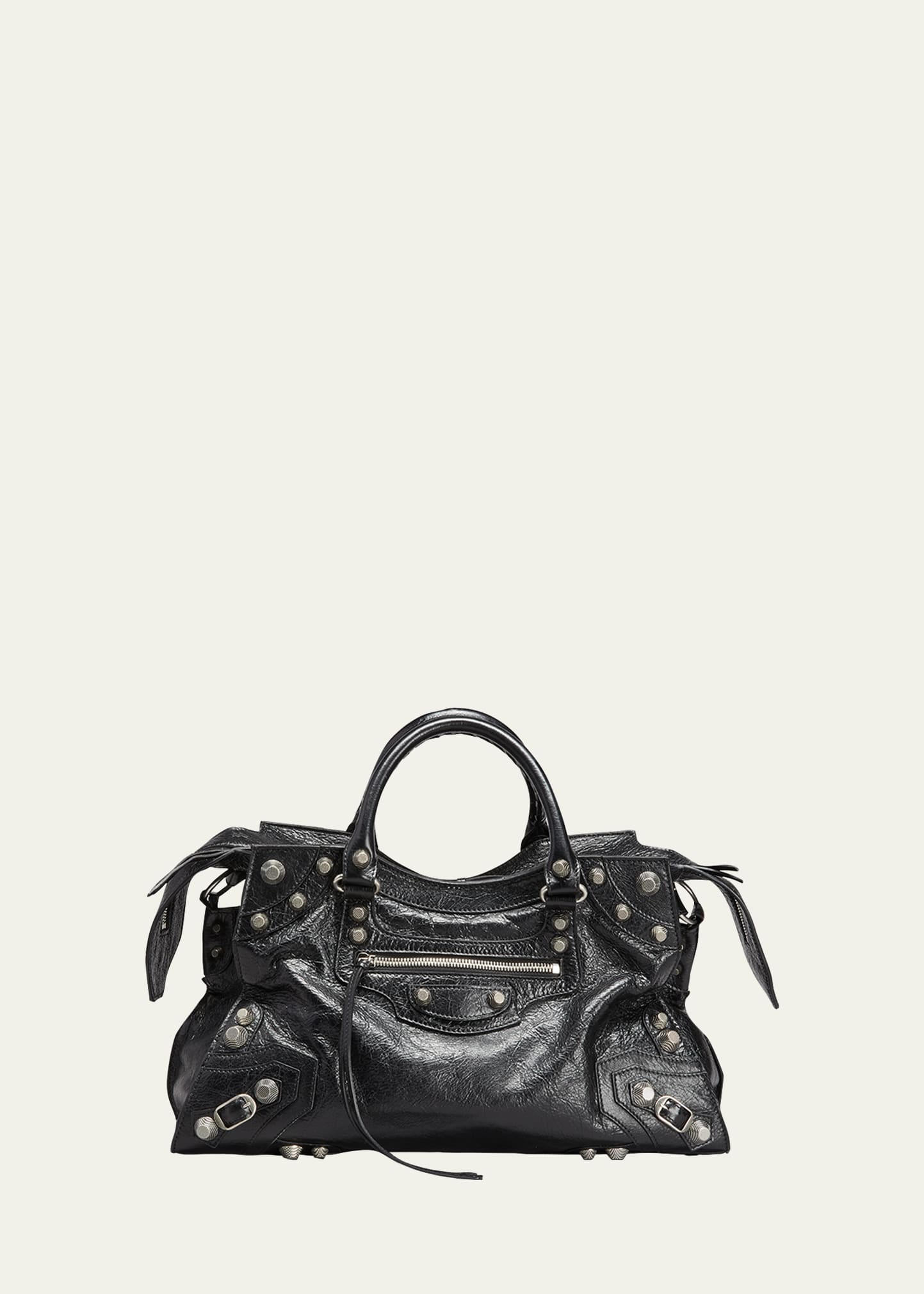Balenciaga Neo Cagole City Lambskin Leather Tote Bag In Black