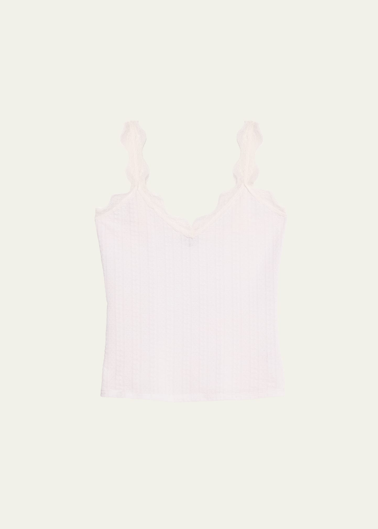Andine Mariela Pointelle Tank W/ Lace Trim In White