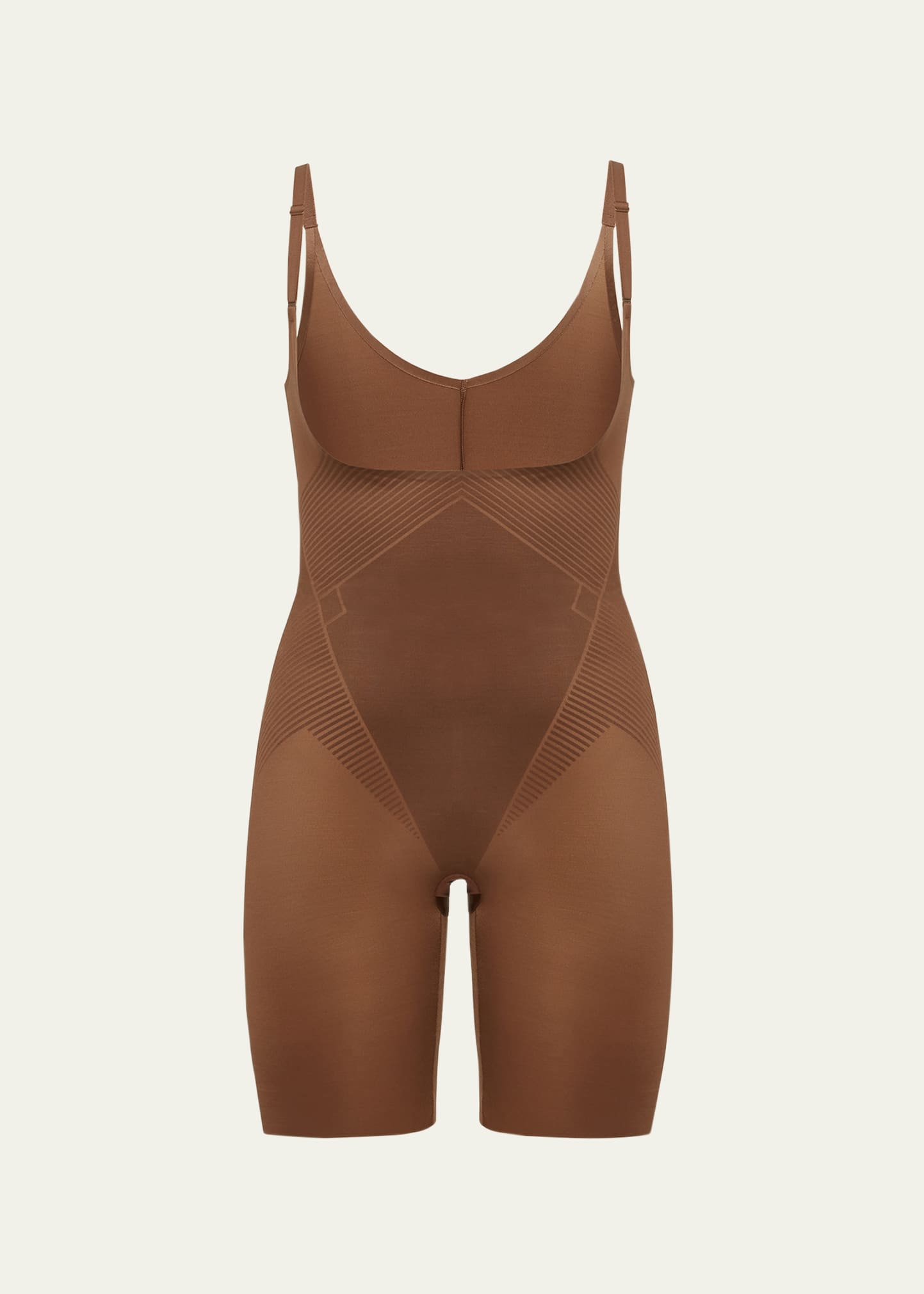 Shop Spanx Thinstincts 2.0 Open-bust Mid-thigh Bodysuit In Chestnut Brown