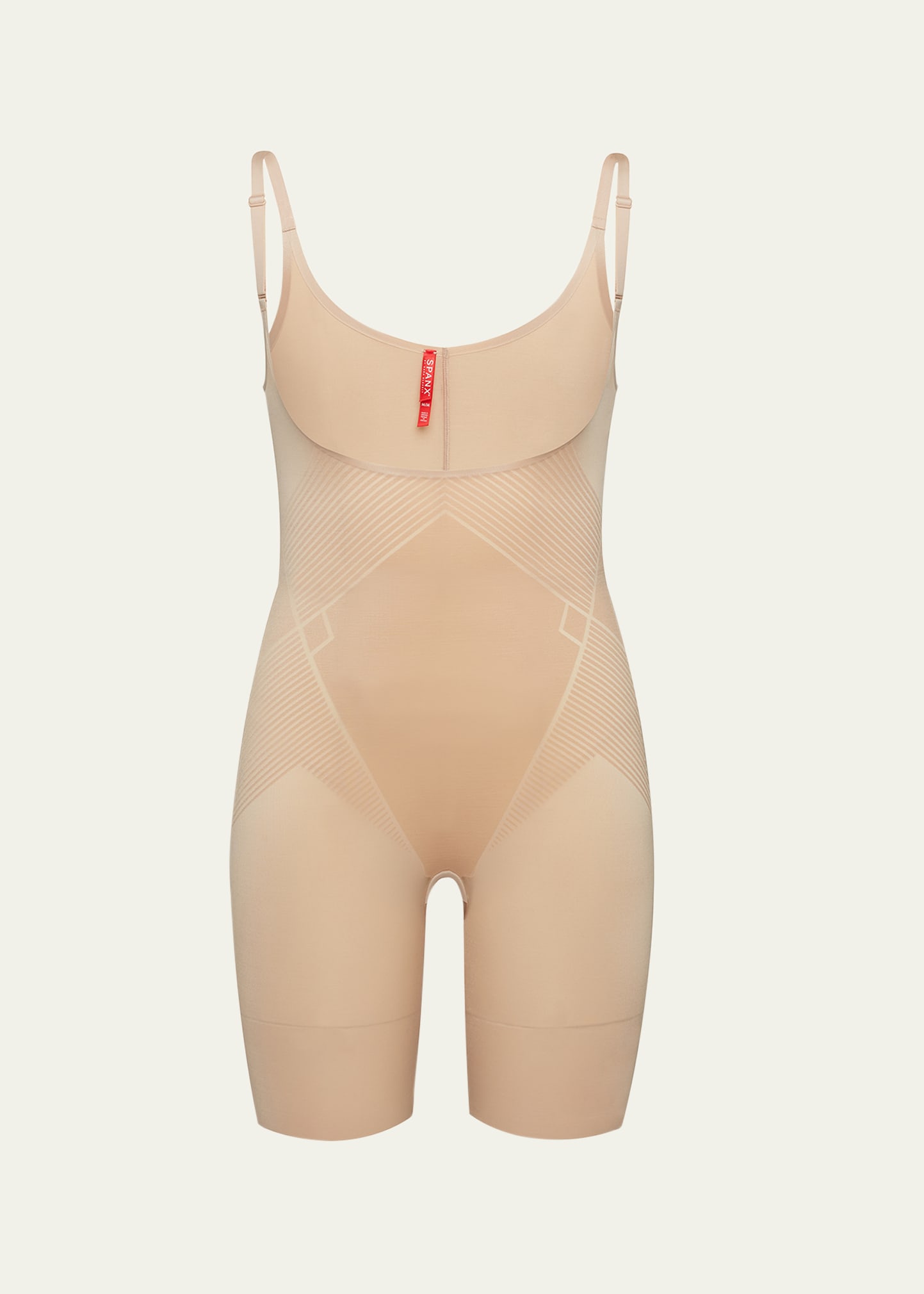 Shop Spanx Thinstincts 2.0 Open-bust Mid-thigh Bodysuit In Champagne Beige