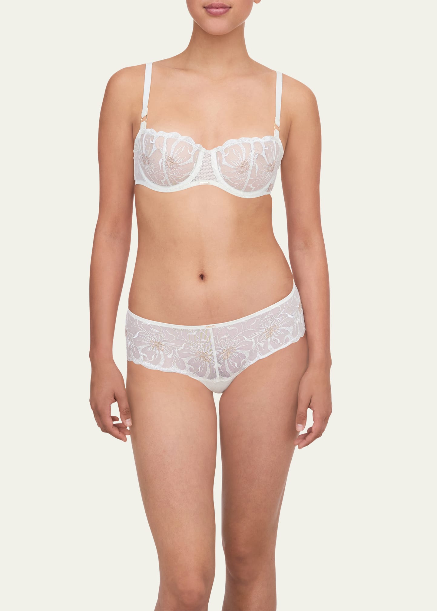 Chantelle Fleur Floral-embroidered Scalloped Demi Bra In Blushing Pink Design