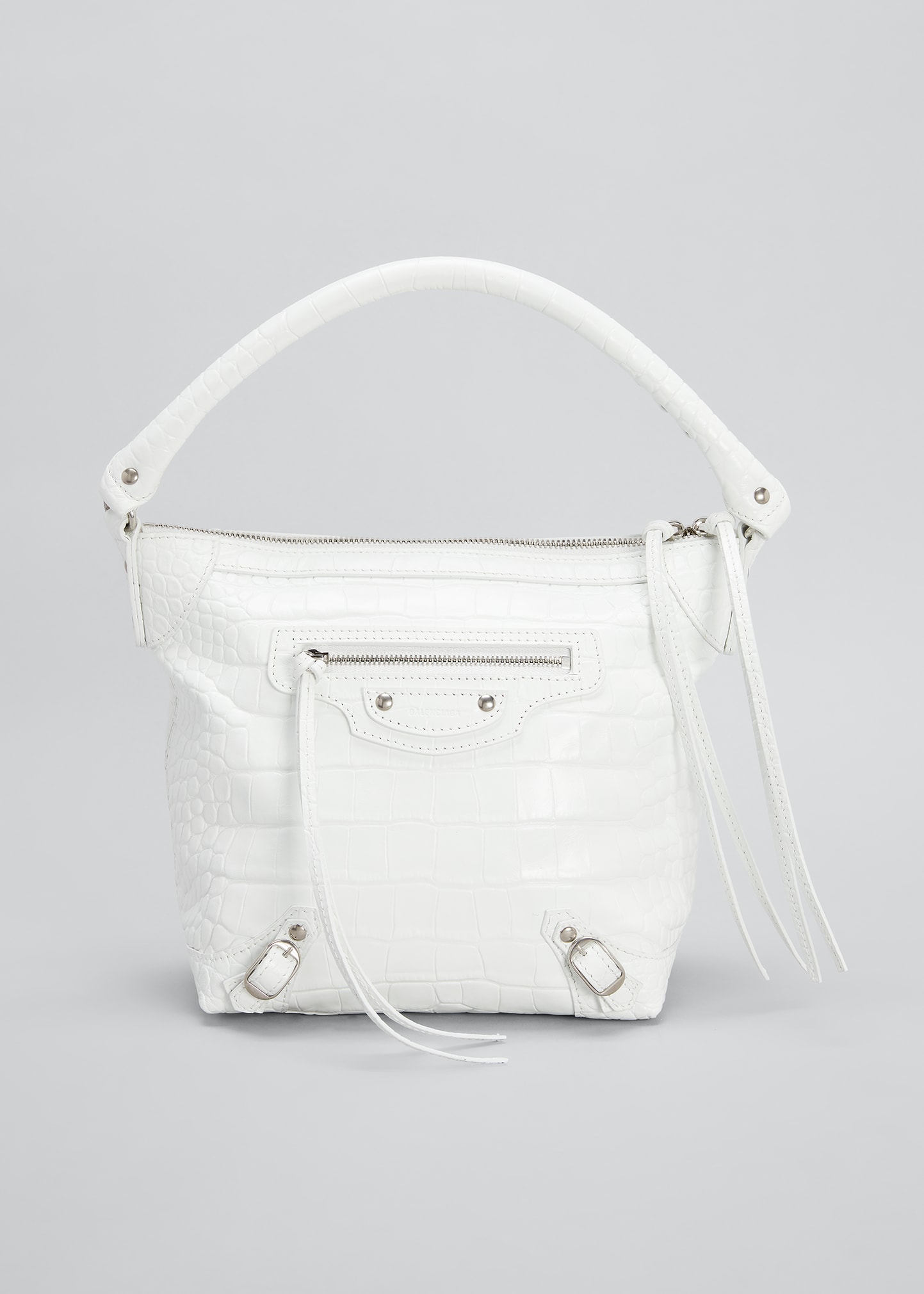 Shop Balenciaga Neo Classic Xs Croc-embossed Hobo Bag In Optic White