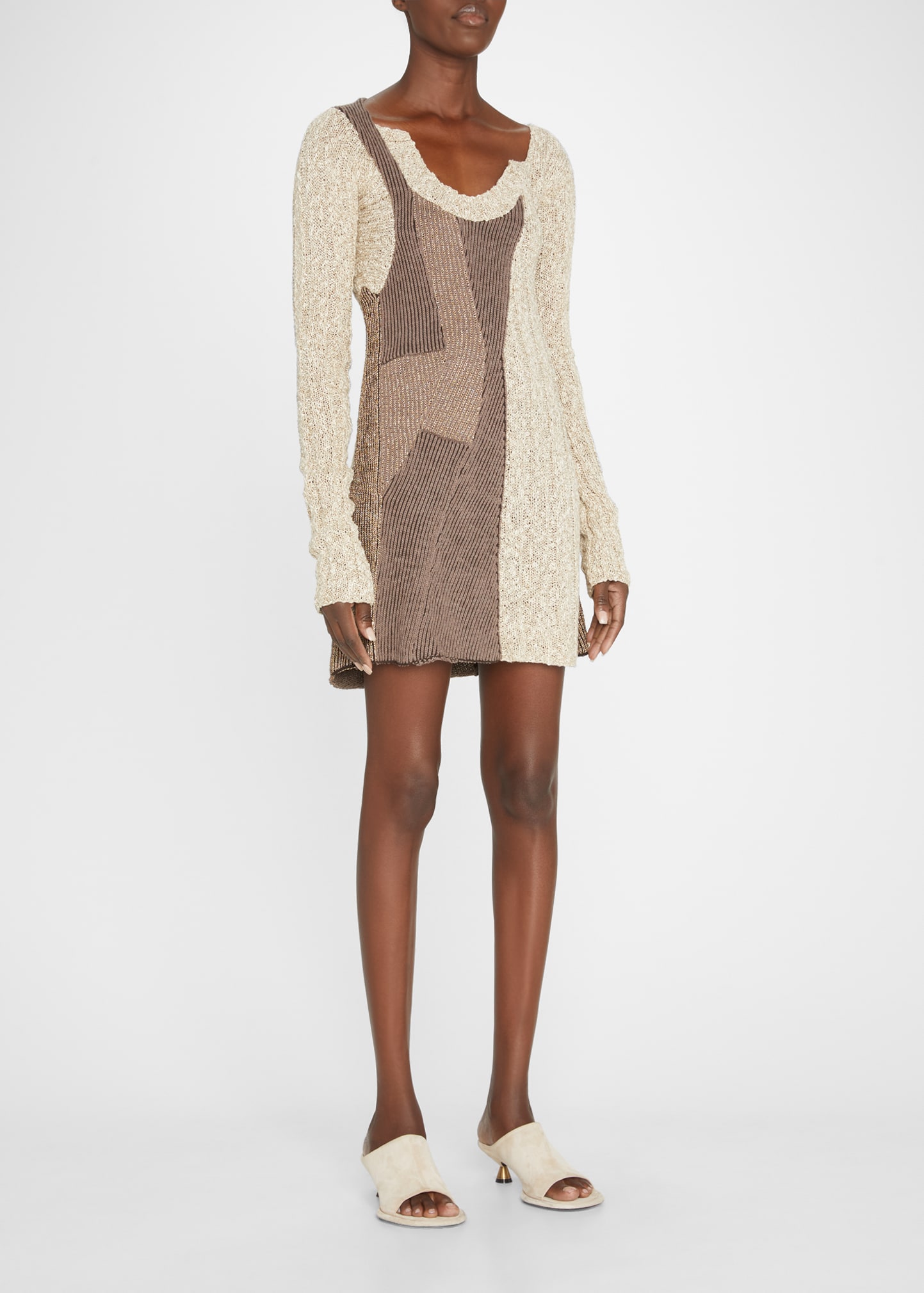 PUPPETS AND PUPPETS Mixed-Knit Patchwork Asymmetric Mini Dress | Smart ...