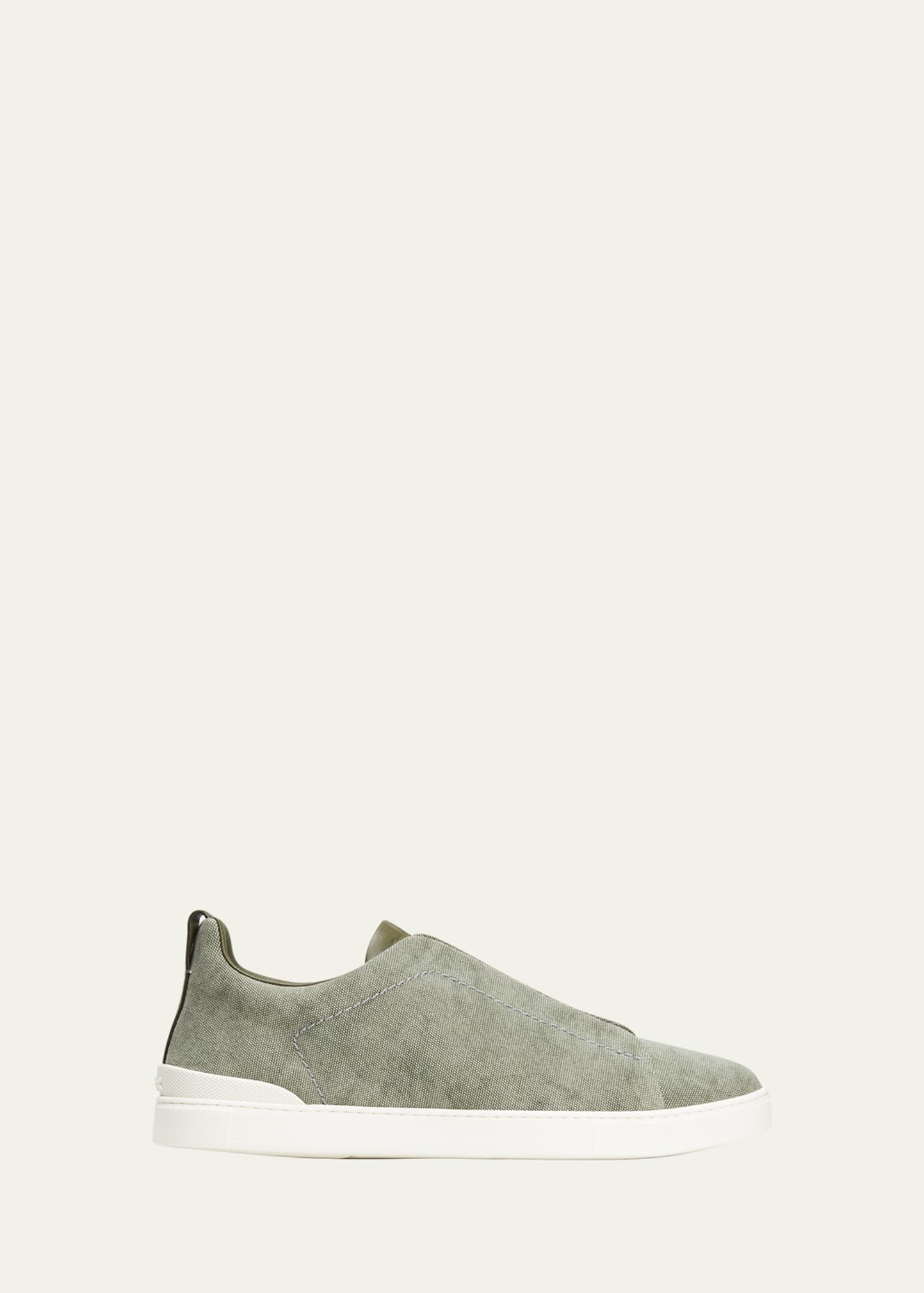 Zegna Men's Triple Stitch Canvas Low-top Sneakers In Gray
