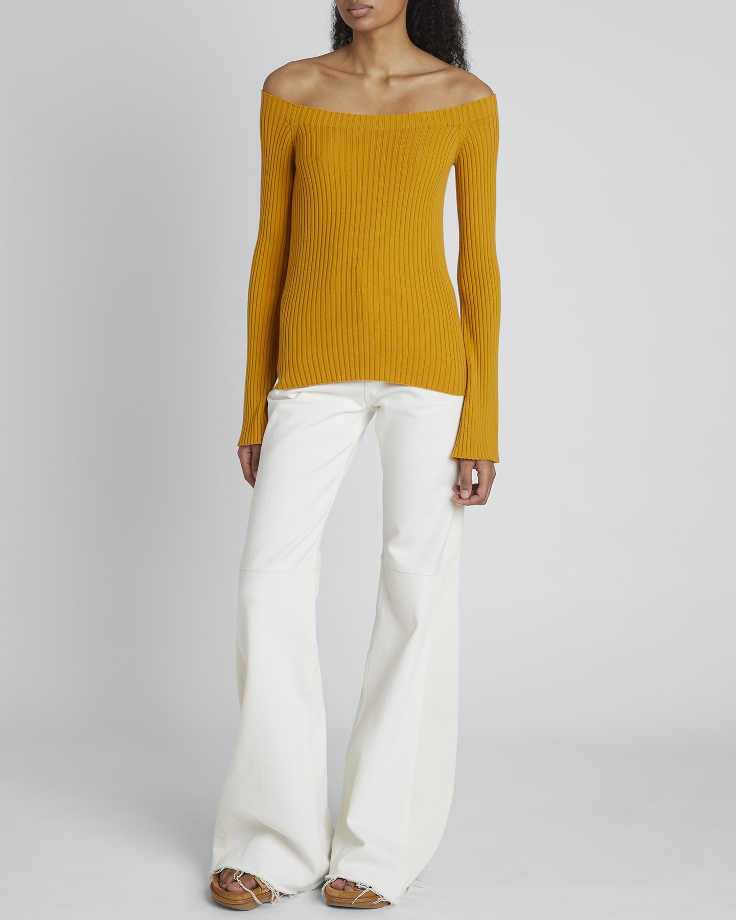 Chloe Off-The-Shoulder Rib Wool-Cashmere Sweater