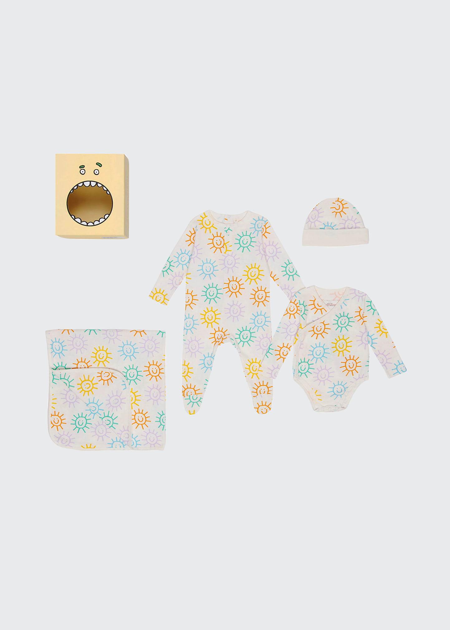 Stella Mccartney Girl's Allover Sun 4-piece Footie Pajamas Gift Set, 1m-12m In 999 Multi
