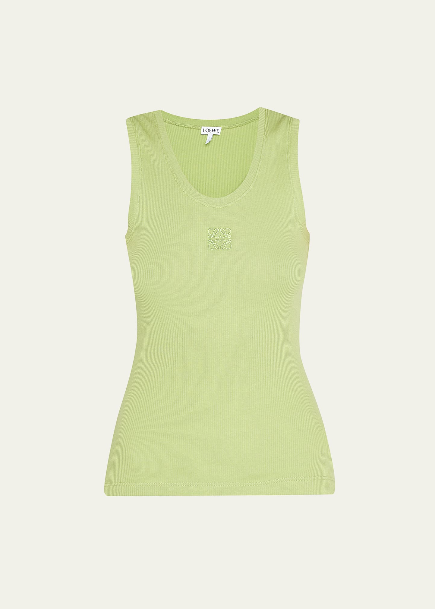 Loewe Anagram-embroidered Rib Tank Top In Green Bean