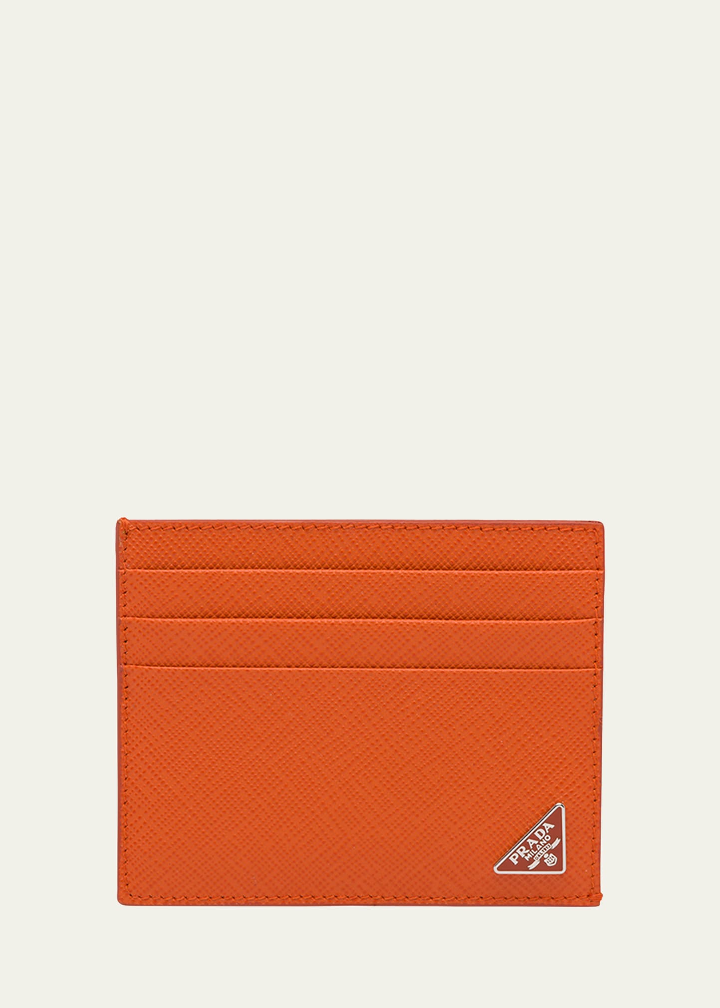 Prada Men's Saffiano Leather Logo Card Case In F0s73 Papaya