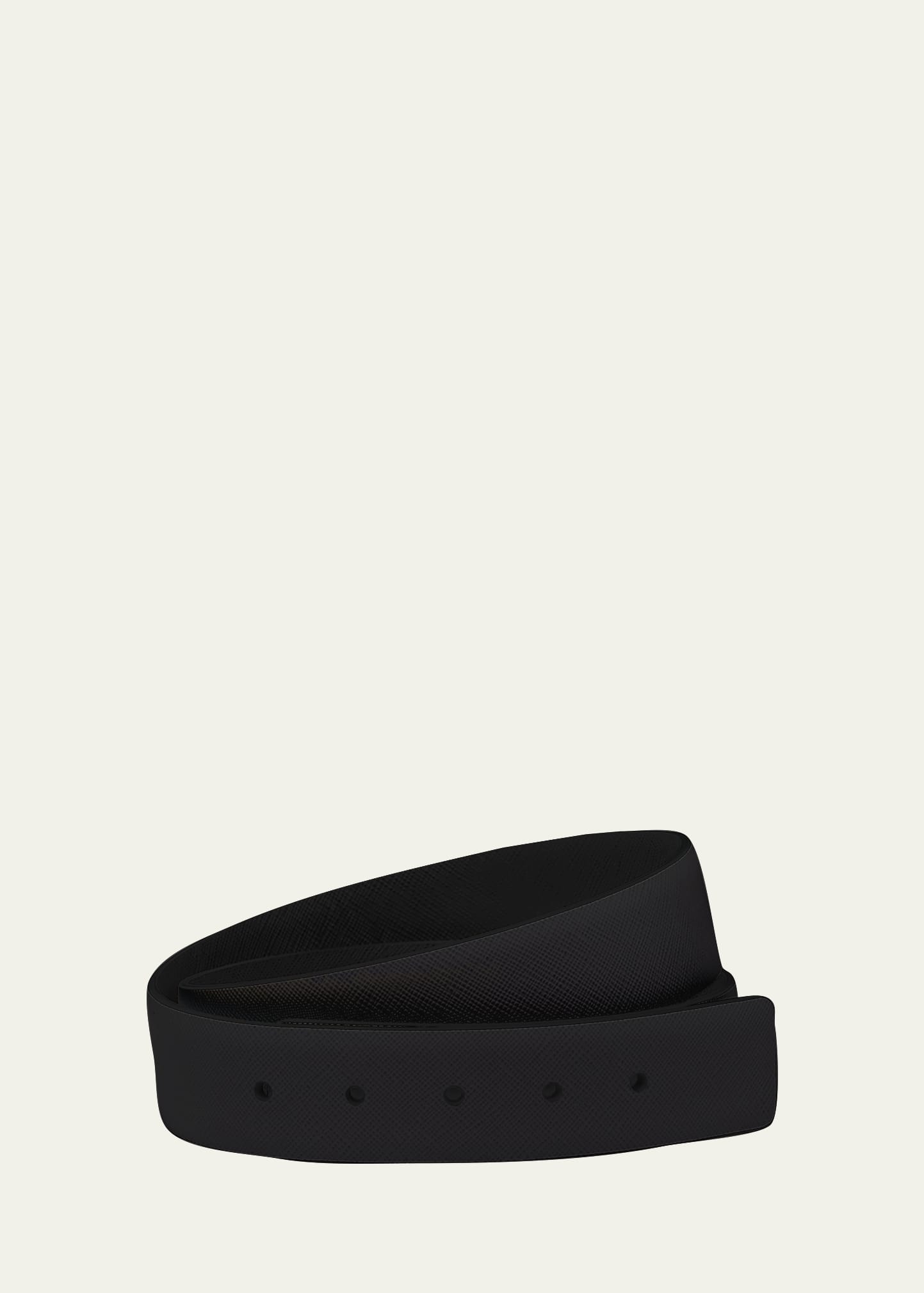 Shop Prada Men's Reversible Saffiano Leather Belt Strap In Black