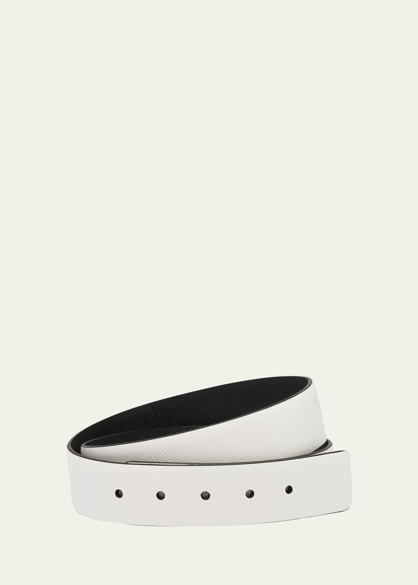 Prada Reversible Saffiano Leather Belt Strap In F0g3z Bianco/nero