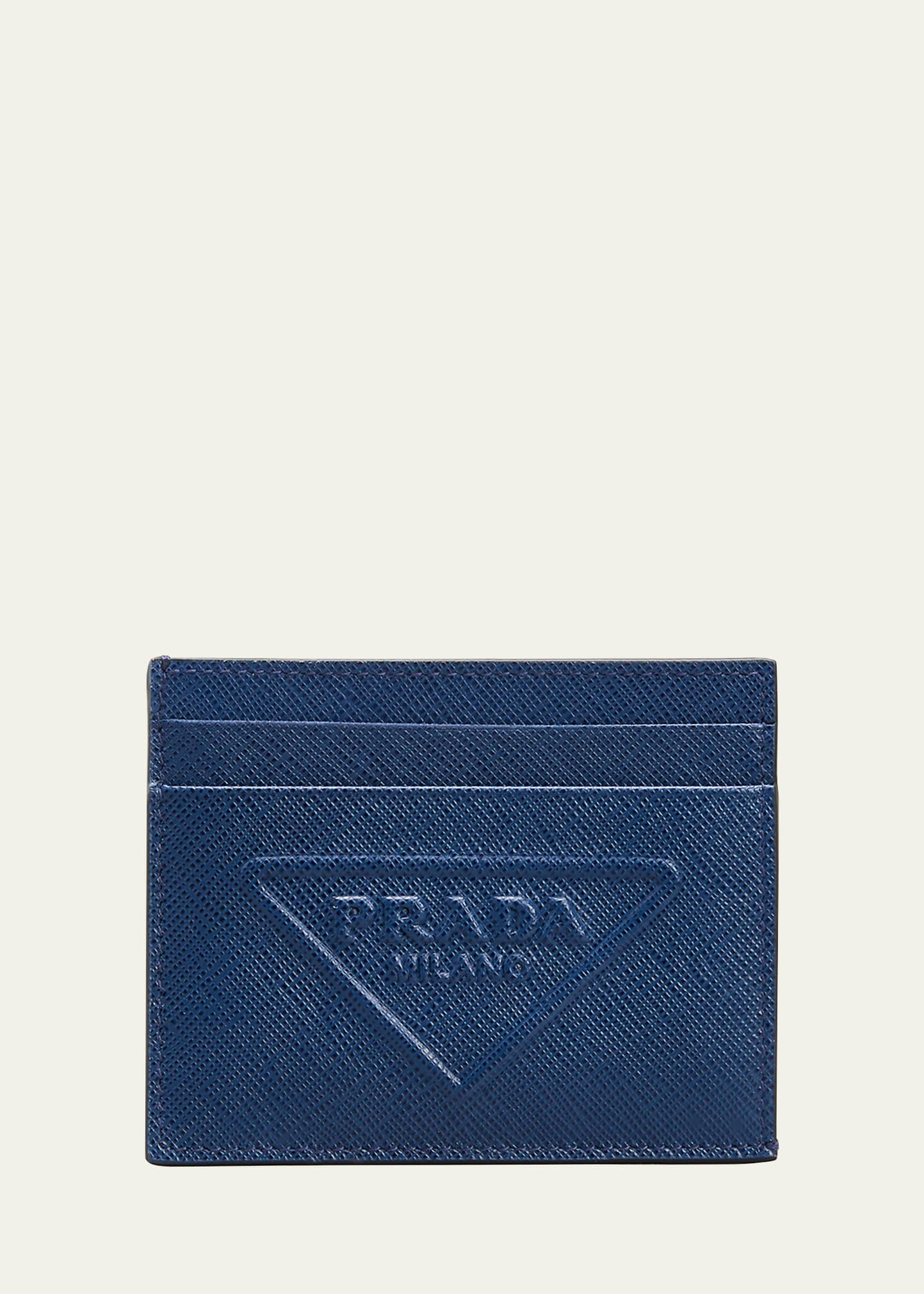 Prada Men's Saffiano Tonal Logo Leather Card Case In F0016 Bluette