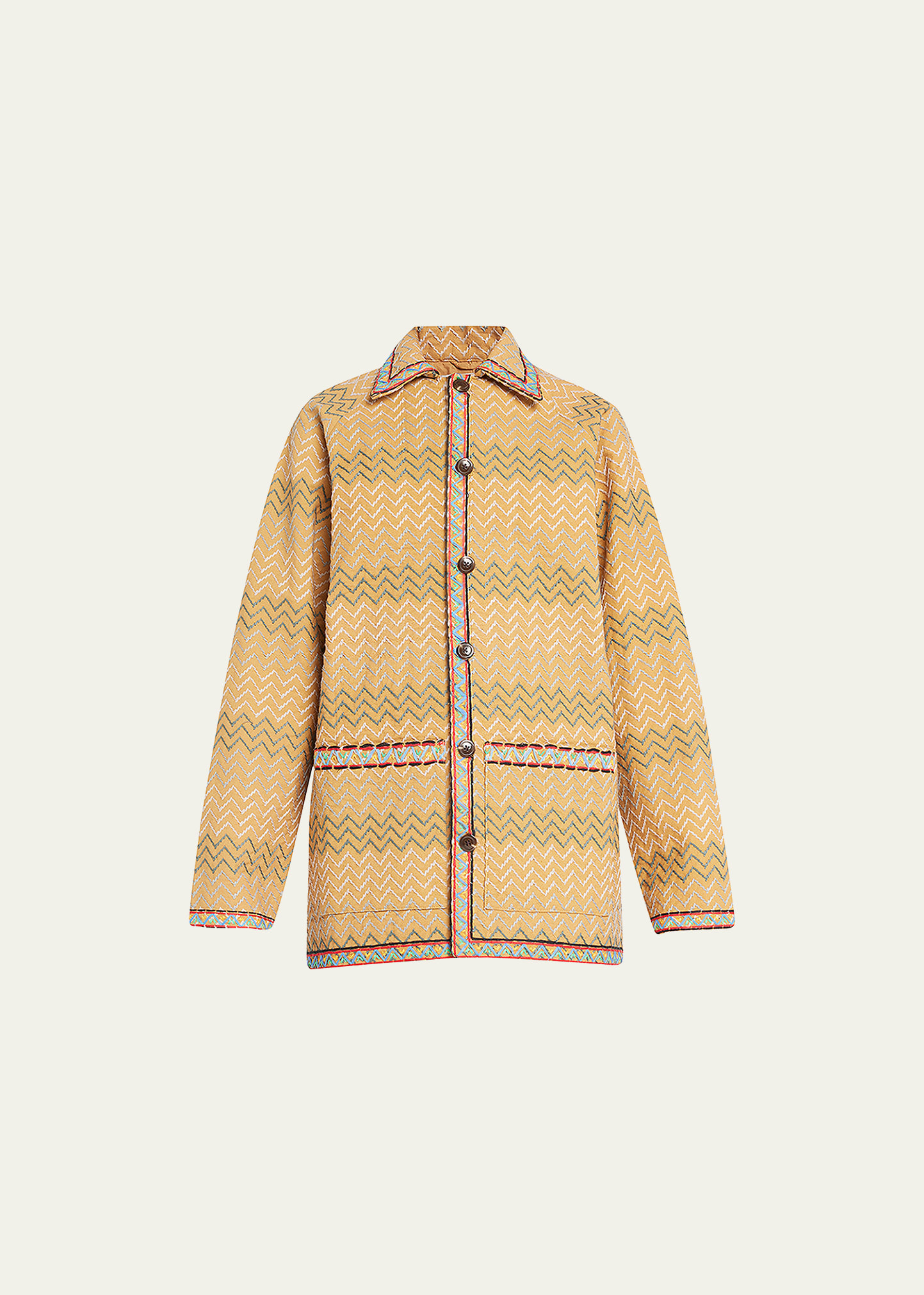 Riding Scene Embroidered Cotton Coat