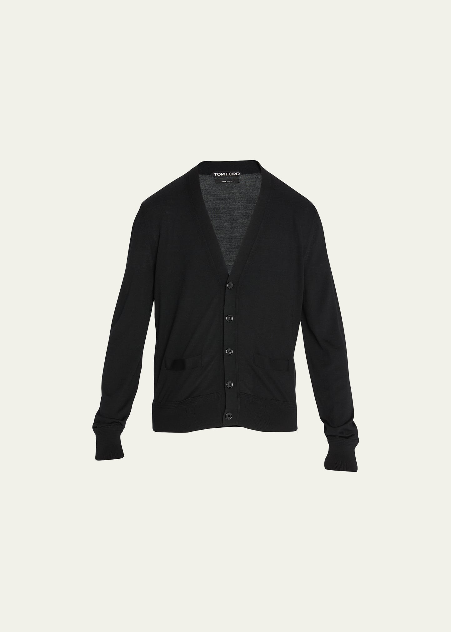 Shop Tom Ford Men's Tonal Wool Cardigan Sweater In Black Solid