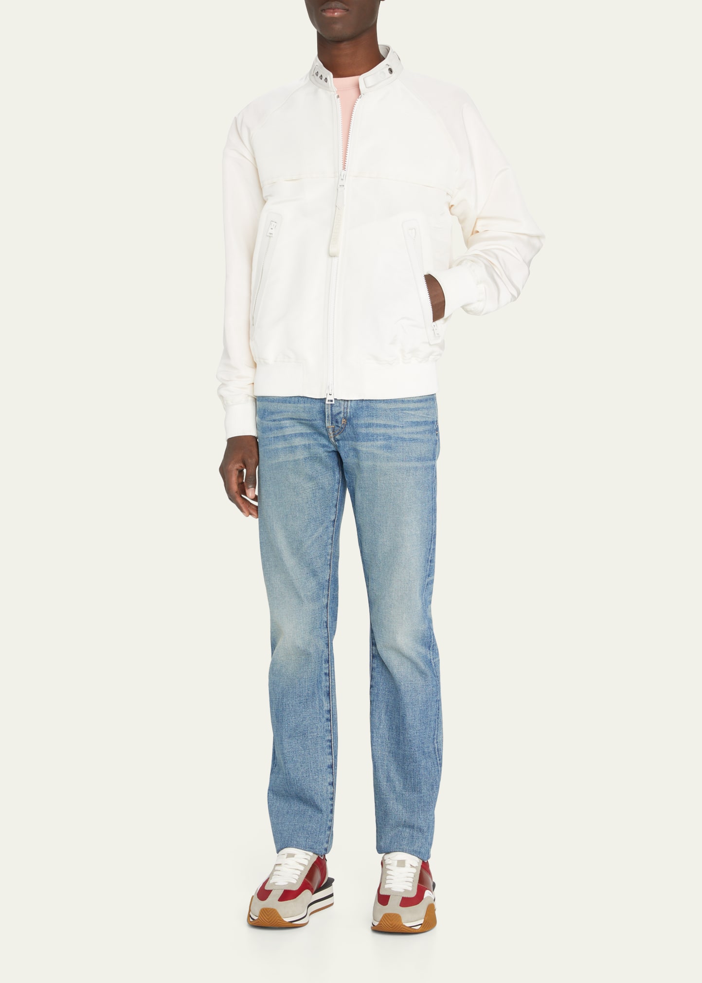 Tom Ford Classic Bomber Jacket In Soft Luxe Fabric In White Solid