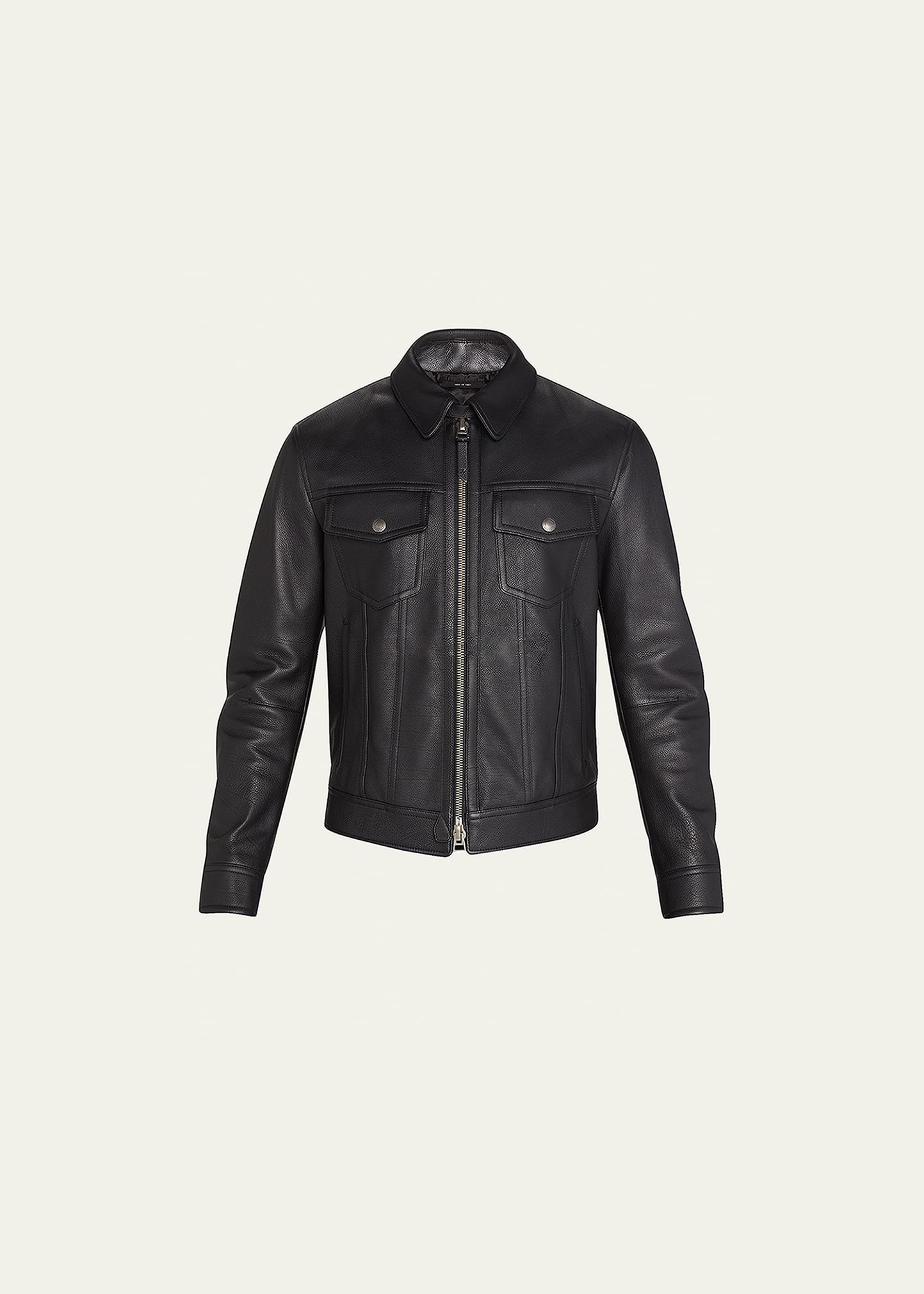 Tom Ford Men's Western Zip Leather Jacket In Black Solid