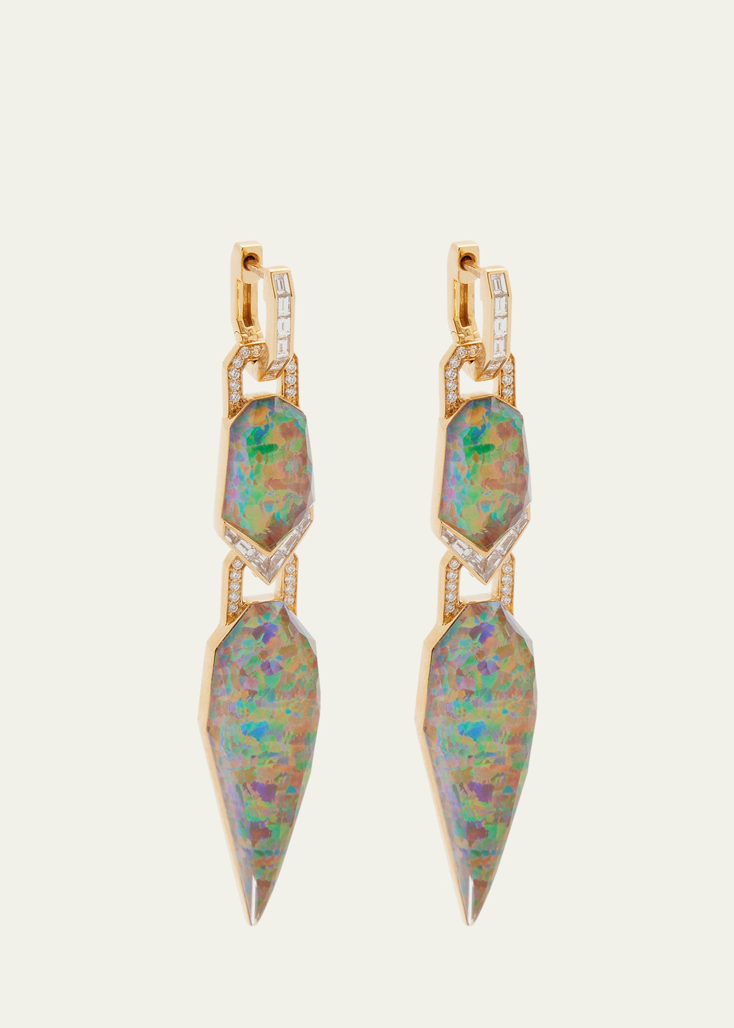 CH&#x2082; Threesome Earrings with Fire Opalescent Crystal Haze and Diamonds