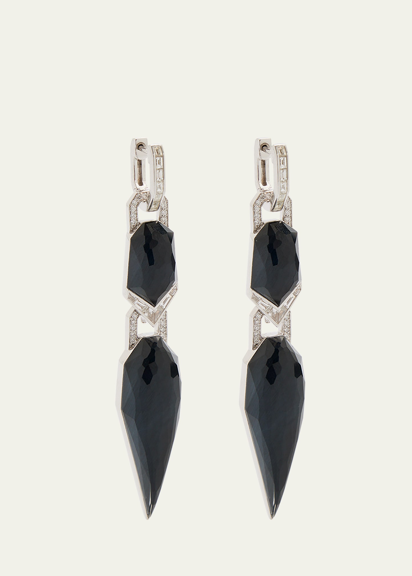 CH₂ Threesome Earrings with Falcon's Eye and Diamonds