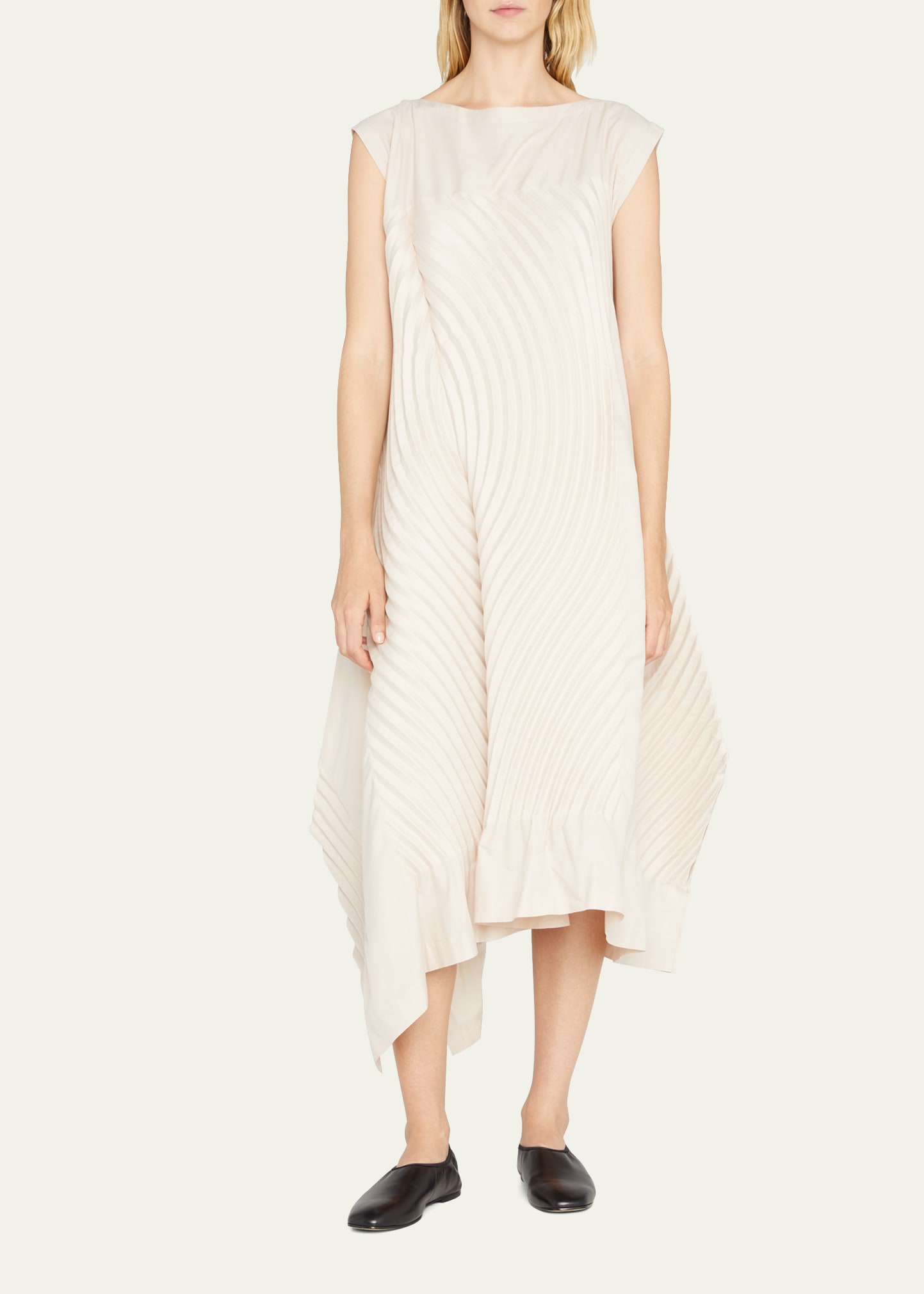 Issey Miyake Stripe Drape Jersey Dress, Gray