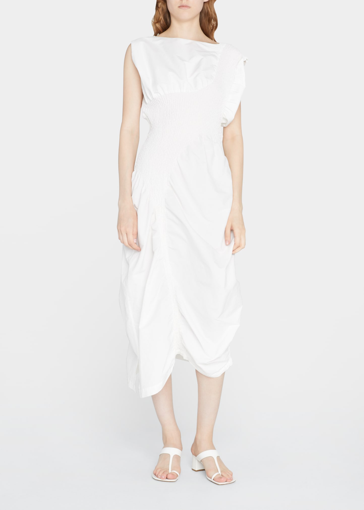 Issey Miyake Wavelet Pleated Asymmetric Midi Dress In White | ModeSens