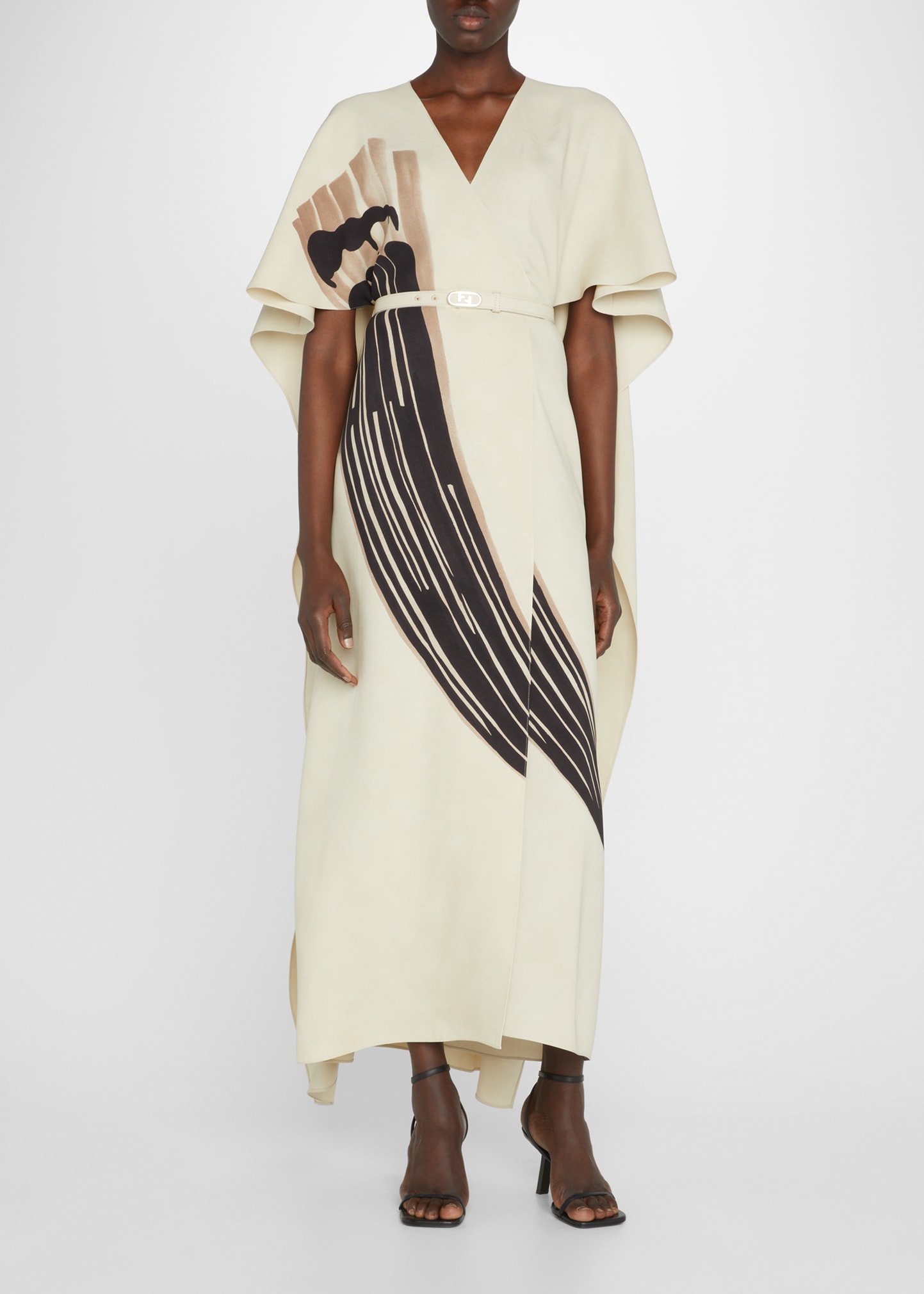 Fendi Brush-Print Cady Dress w/ Matching Belt