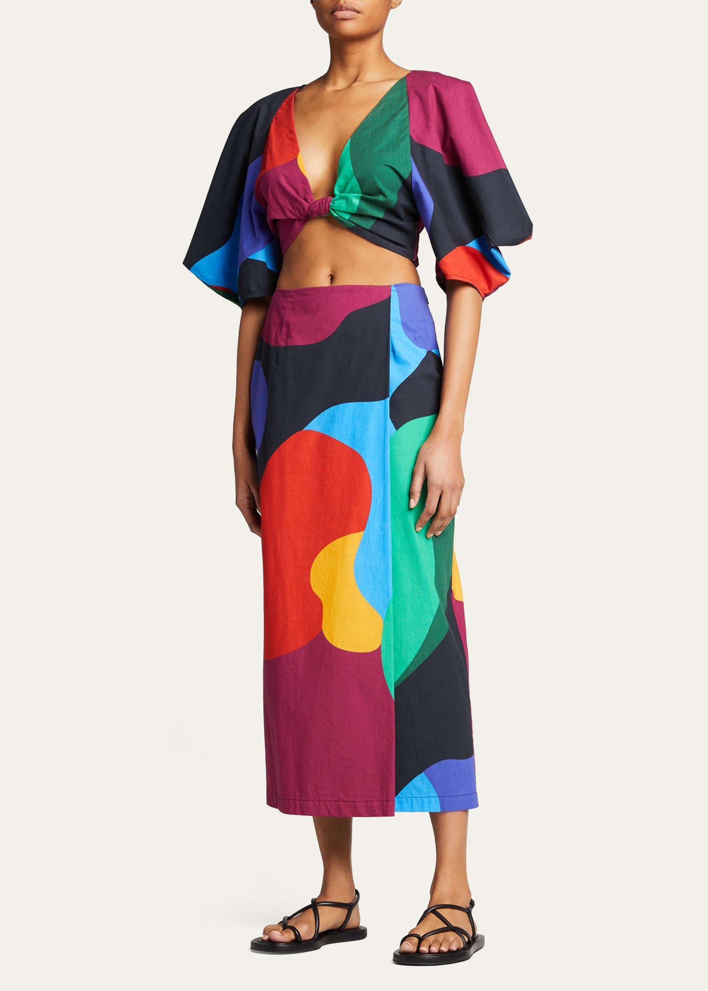 Sunja Abstract Printed Wrap Midi Skirt