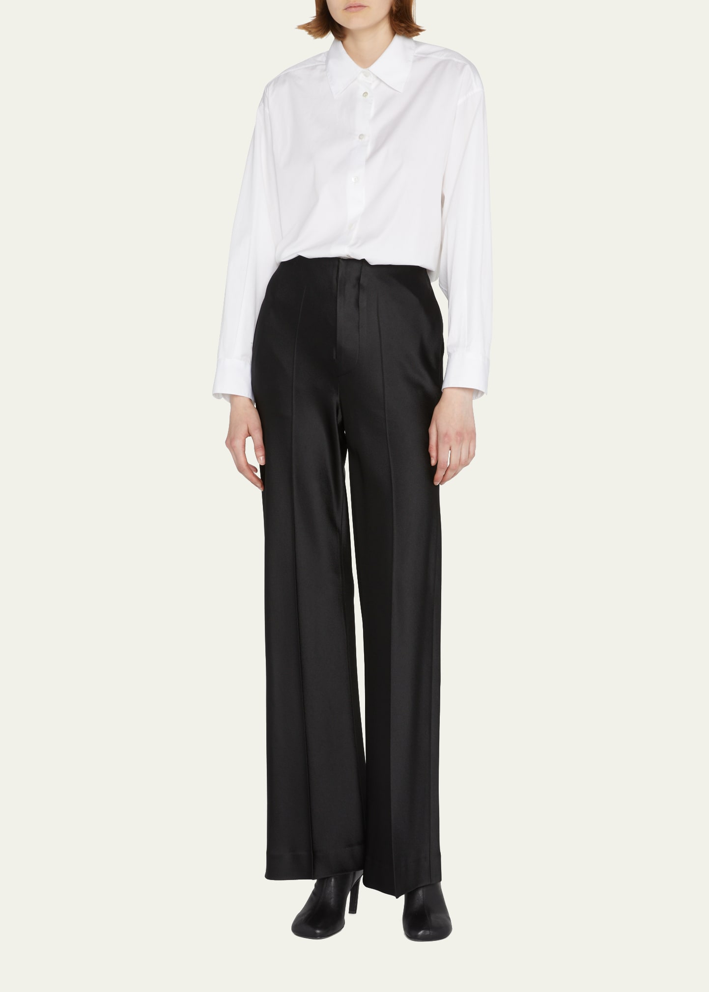 MAISON MARGIELA HIGH-RISE FLARE-LEG SATIN TROUSERS