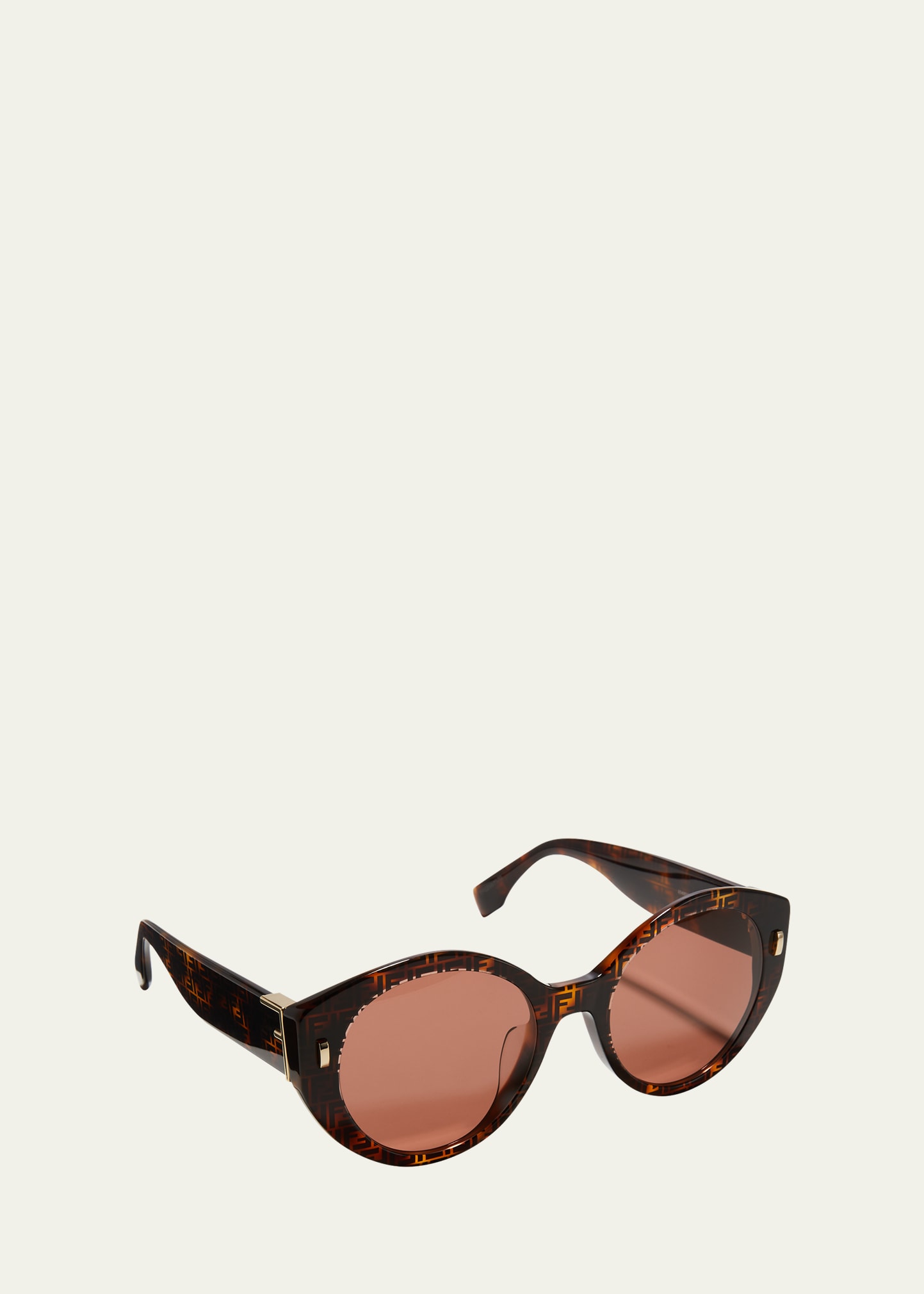 Fendi Logo Round Acetate Sunglasses In Brown