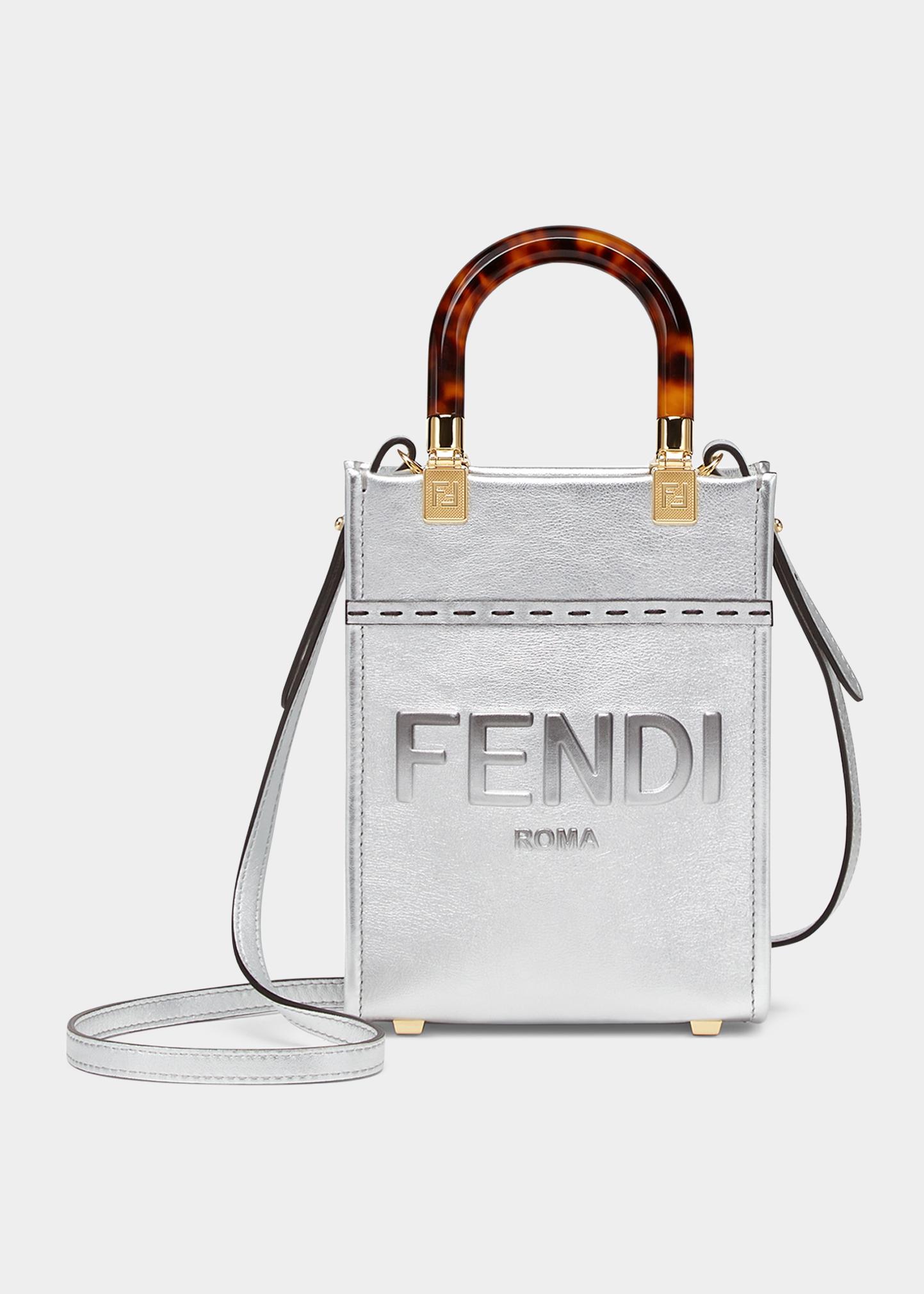 Fendi Sunshine Mini Metallic Shopper Tote Bag In Silver | ModeSens