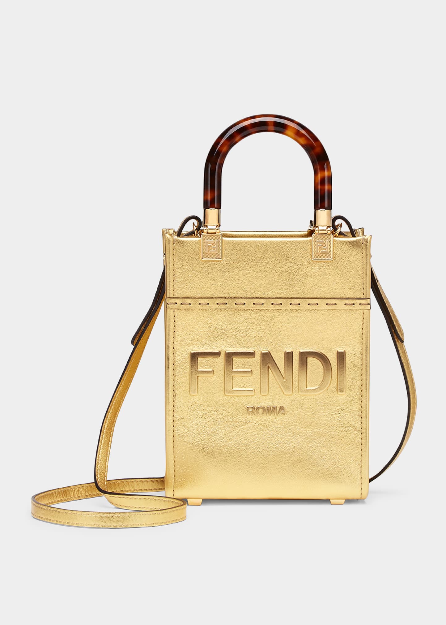 Fendi Sunshine Shopper Mini Leather Tote Bag in Metallic