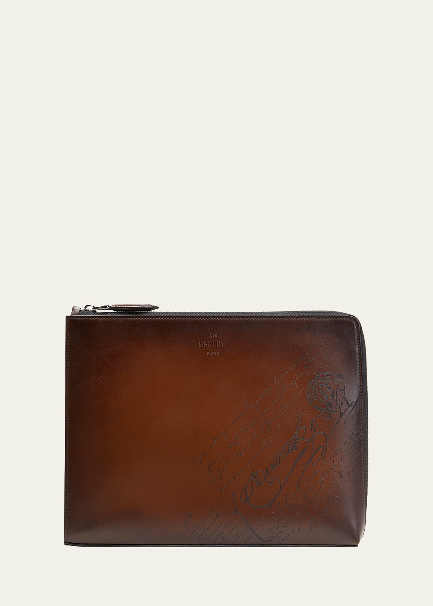 Berluti Men's Nino Volume Leather Scritto Swipe Clutch Bag