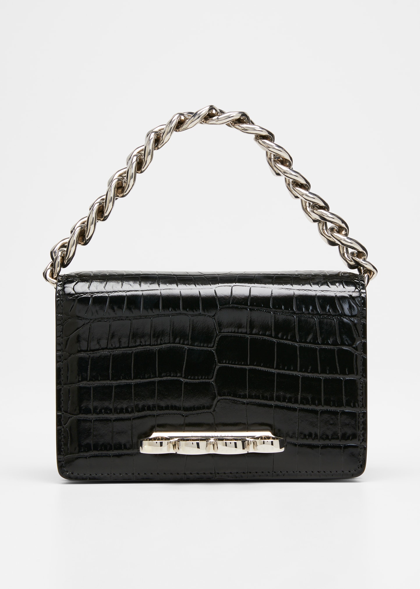 ALEXANDER MCQUEEN MINI FOUR RING MOC-CROC CHAIN SHOULDER BAG