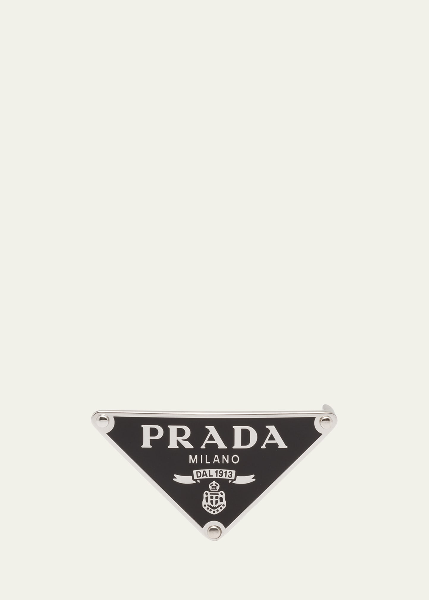 Prada Men's Triangle Logo Metal Belt Buckle In Nero