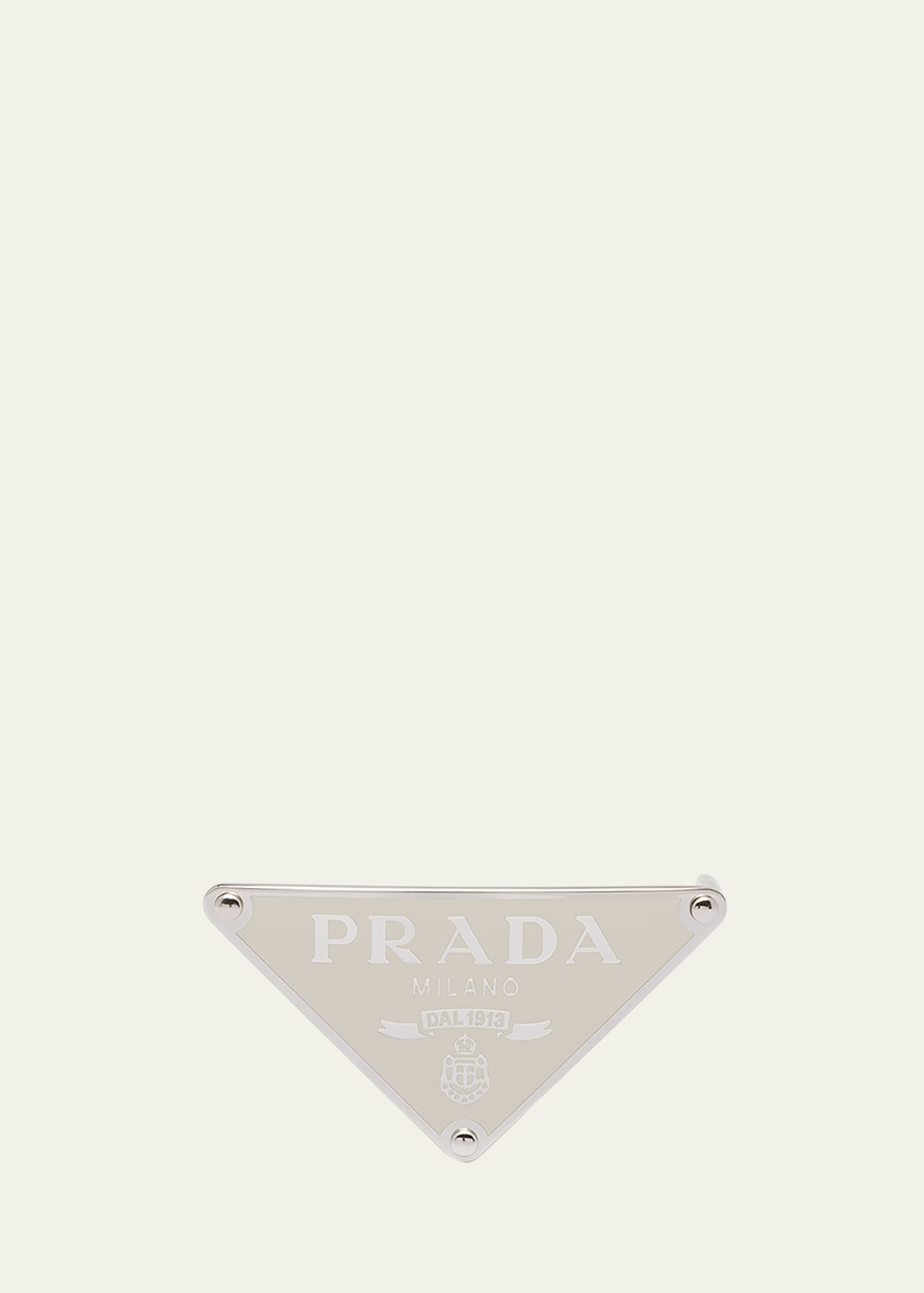 Prada Men's Triangle Logo Metal Belt Buckle In Bianco