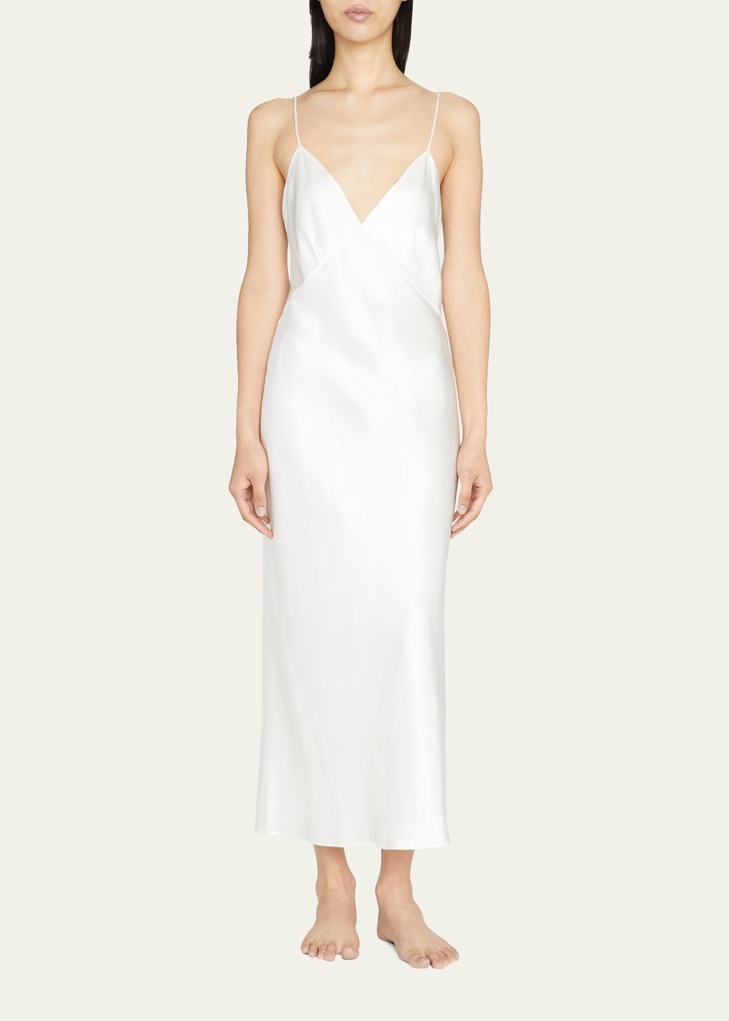 Olivia Von Halle Issa V-neck Silk-satin Slip Dress In Ivory Core